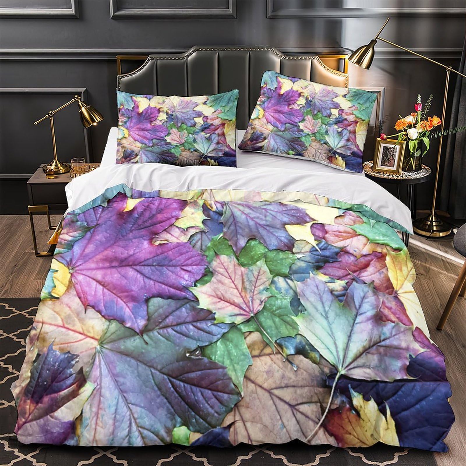 Housse de couette feuilles d'automne microfibre 200x200 pour lit double double