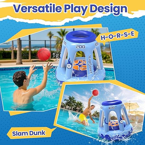 Miniatura 4 de EagleStone Aro inflable de baloncesto para niños y adultos, aro de baloncesto flotante de 47 pulgadas para piscina con 3 bolas, bomba, juego de agua