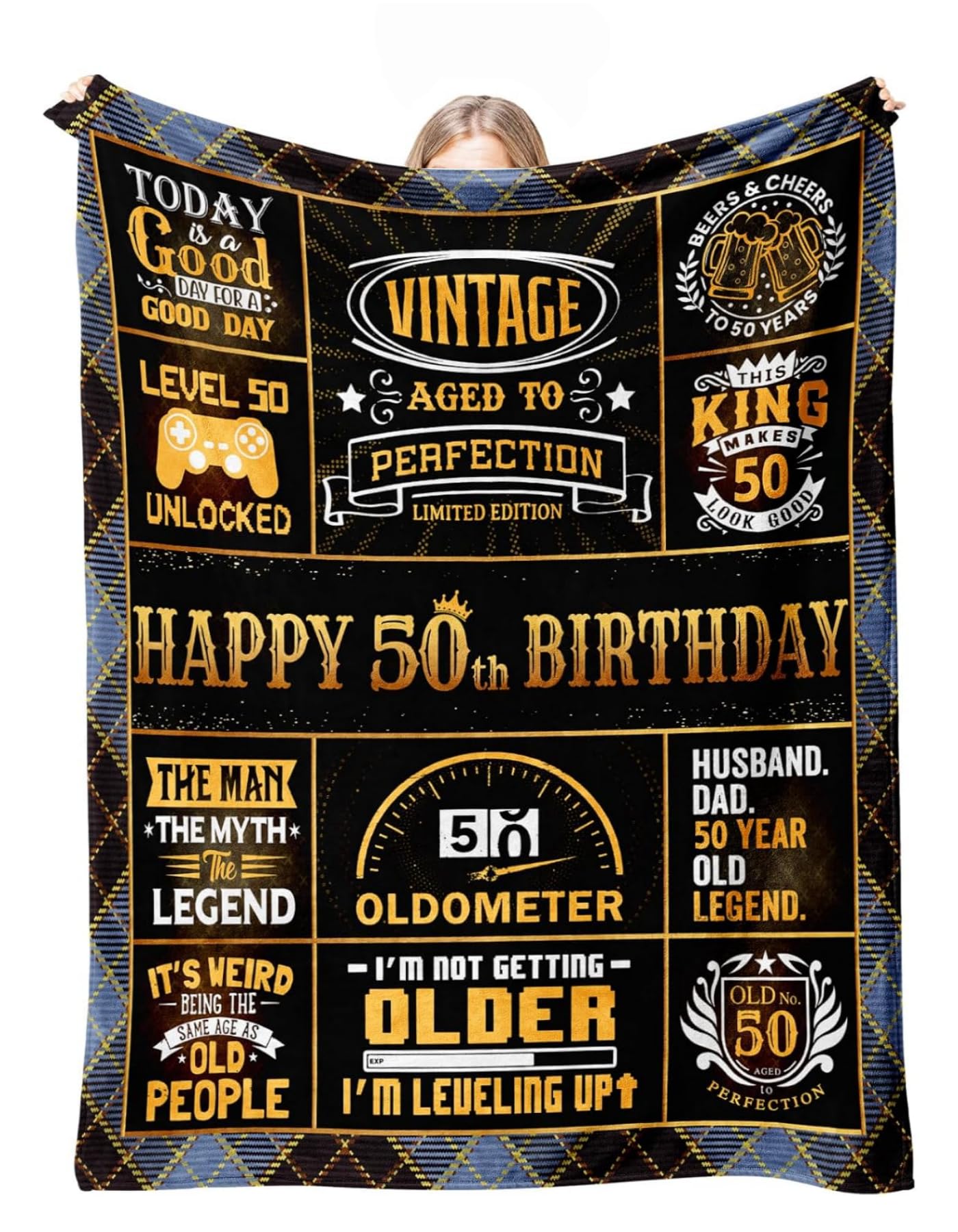 Couverture 50e anniversaire homme plaid cadeau papa mari flanelle 150x230 cm
