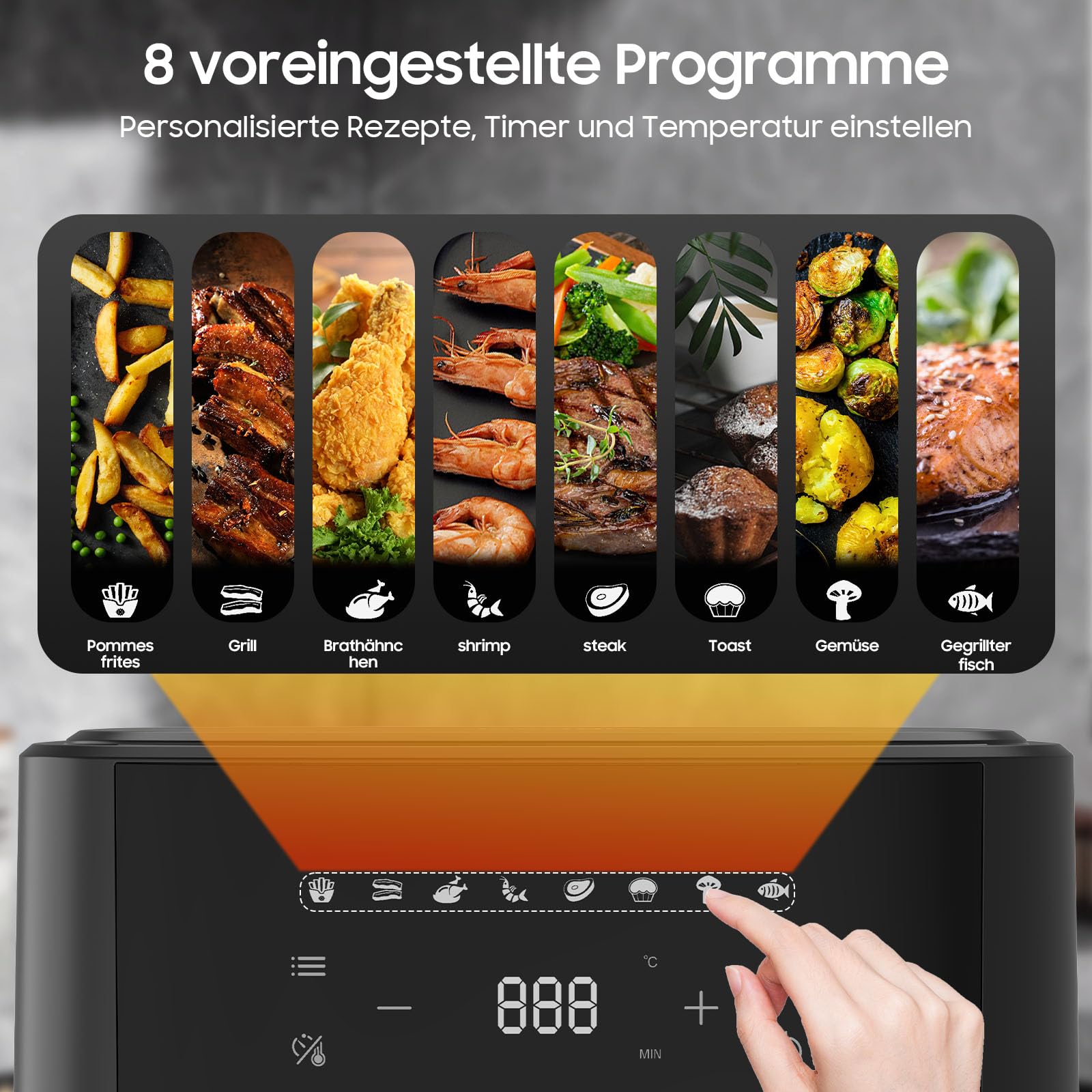 iceagle Frytkownica na gorące powietrze 6,5 l XXL Airfryer – frytkownica bez oleju | frytkownica na gorące powietrze z 8 różnymi programami, cyfrowy wyświetlacz, 1700W