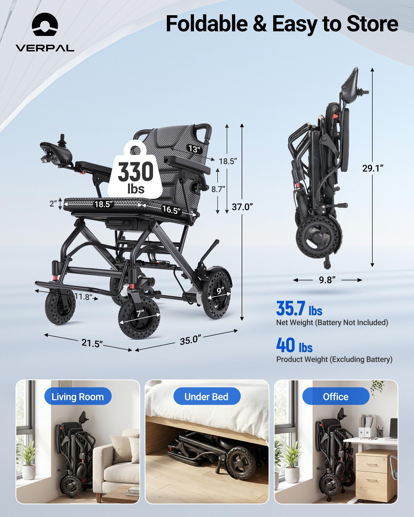 Rollstuhl Elektrisch Faltbar Leicht 16,2KG Elektrischer Rollstuhl 32KM | Sitzbreite 47cm, 12Ah Lithium-Batterie, 360W Elektrorollstuhl, 5 Jahre Support, Flugzeugzulassung, Kohlefaser-Folie