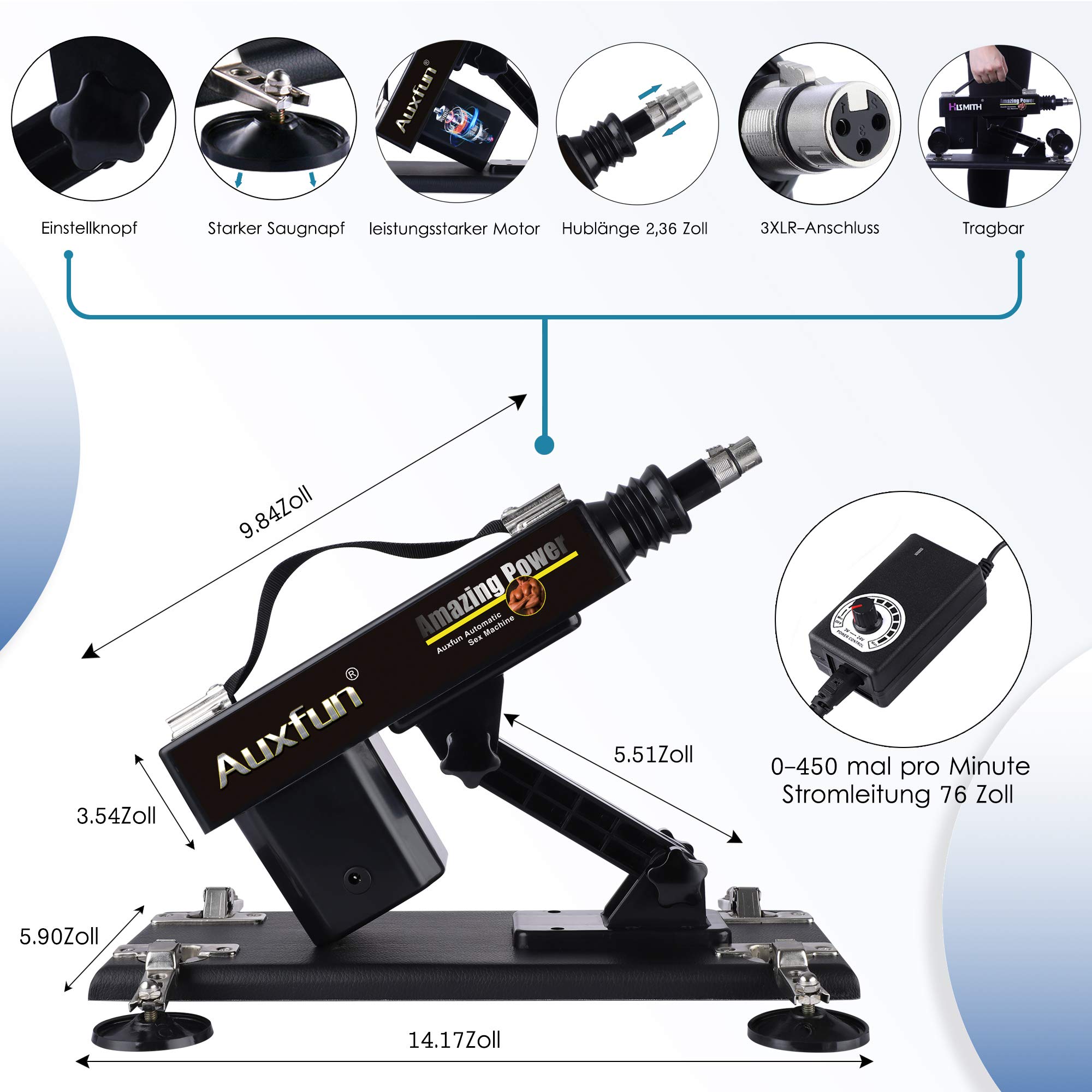 Máquina sexual AUXFUN con 7 accesorios, 3 máquinas sexuales con enchufe XLR para hombres, mujeres y parejas, máquina de amor con velocidad ajustable, ametralladoras portátiles