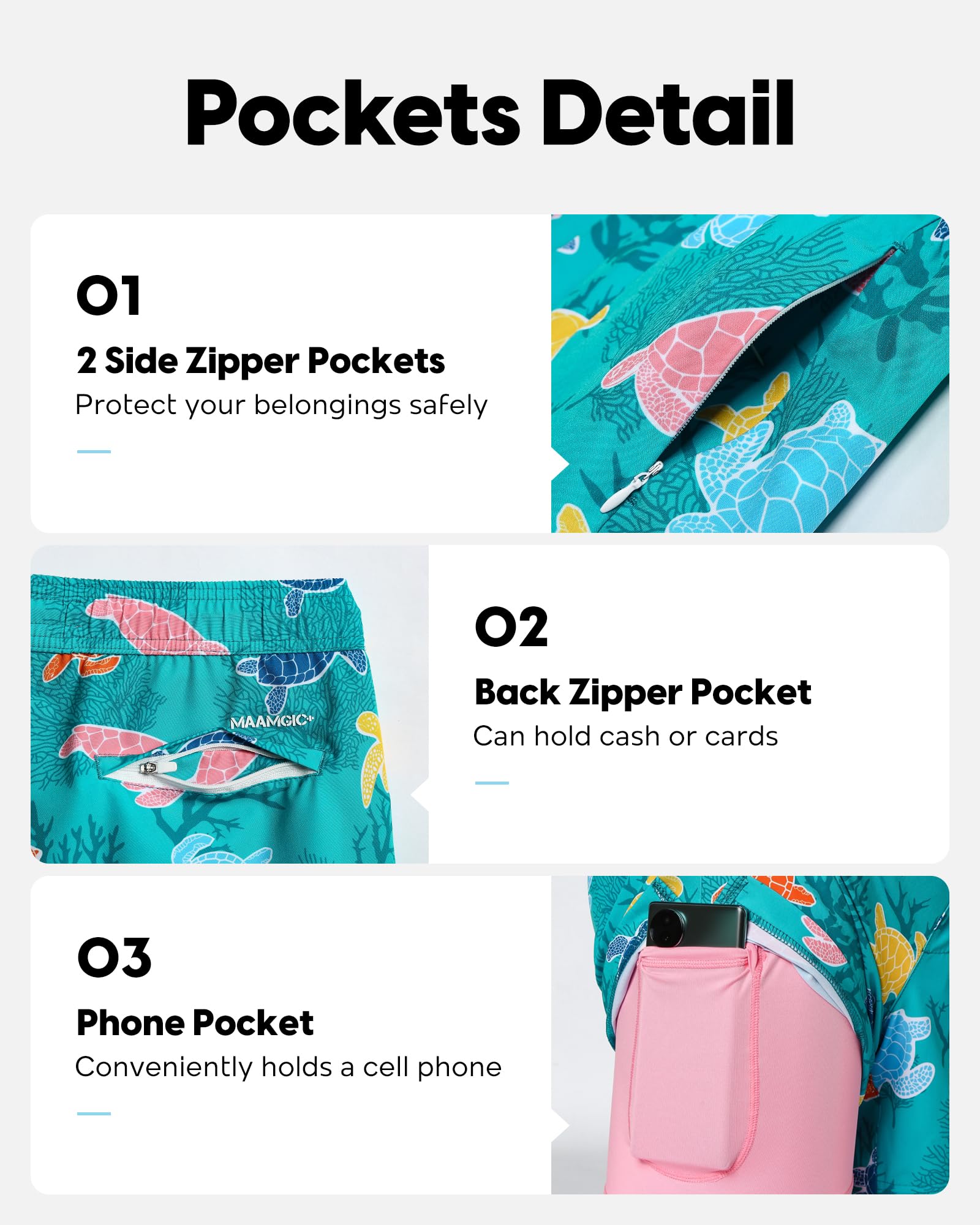 maamgic Traje de baño para hombre de 5.5 pulgadas, pantalones cortos de playa reciclados con forro de compresión, pantalones cortos de natación de secado rápido con bolsillos con cremallera