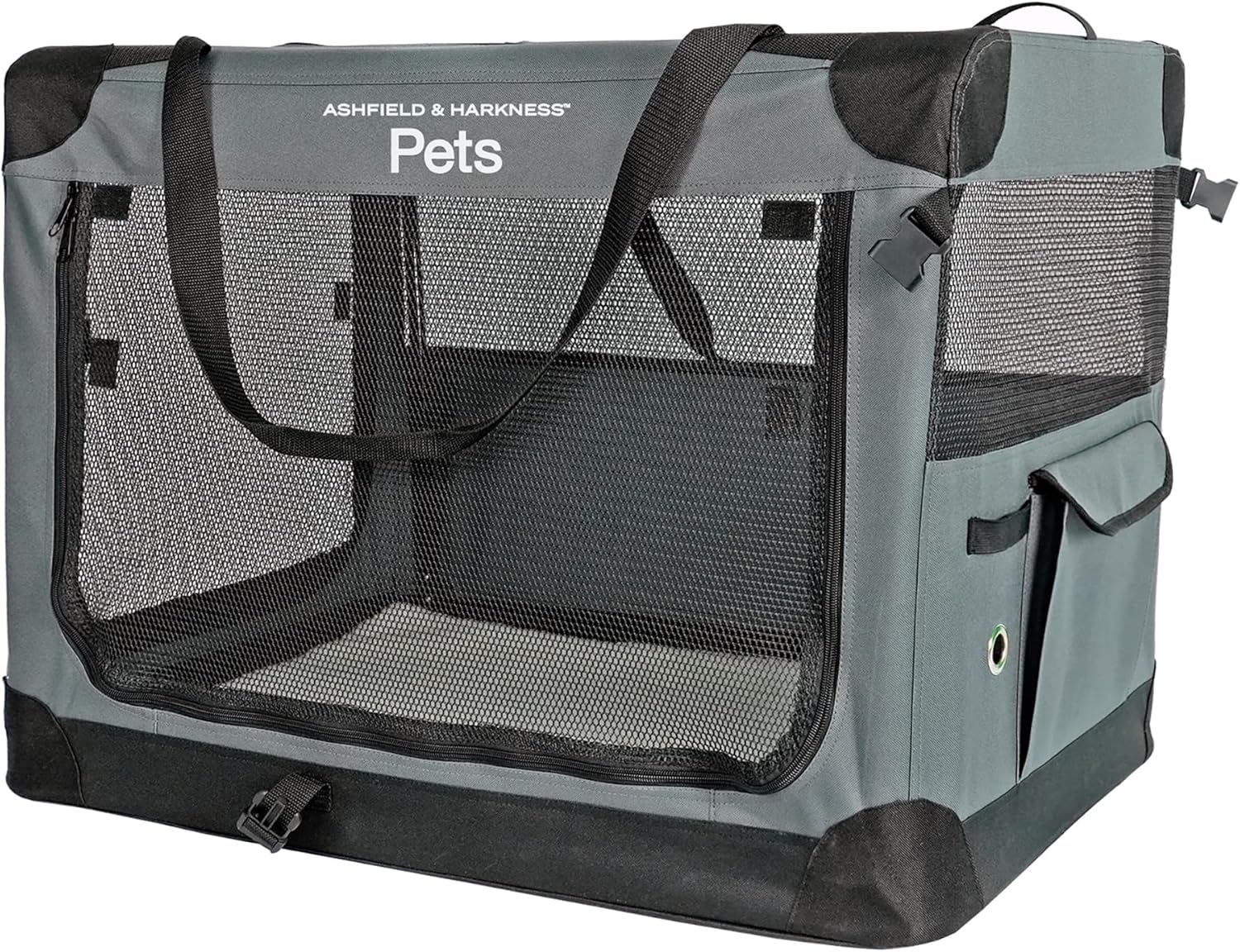 Ashfield & Harkness: Collapsible Soft Dog Crate - 42" - Gray, Sherpa Lined Mat, Durable Mesh Windows, Portable Foldable Pet Kennel, Indoor & Outdoor