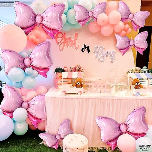 Miniatura 5 de KatchOn, Globos de lazo rosa gigante de 35 pulgadas, paquete de 8 unidades, decoraciones de baby shower para niña, globos de papel de aluminio,