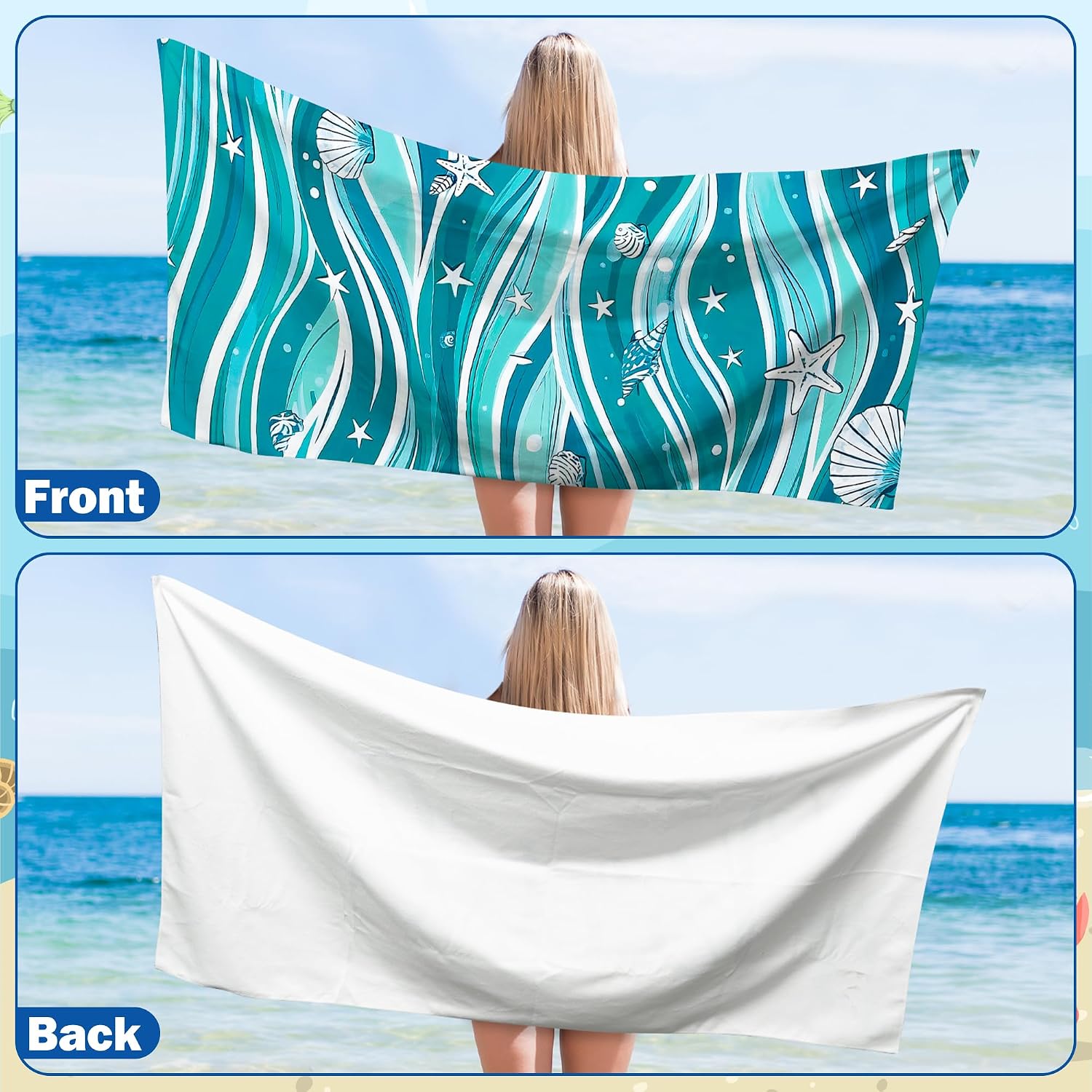 2 Pack Magnetic Beach Towel- 75"x30" Stripe Wave Sand Free Quick Dry Microfiber Towel with Built-in Magnets Lightweight for Beach Chair Car Door Pool Travel Camping Yoga with Storage Bag