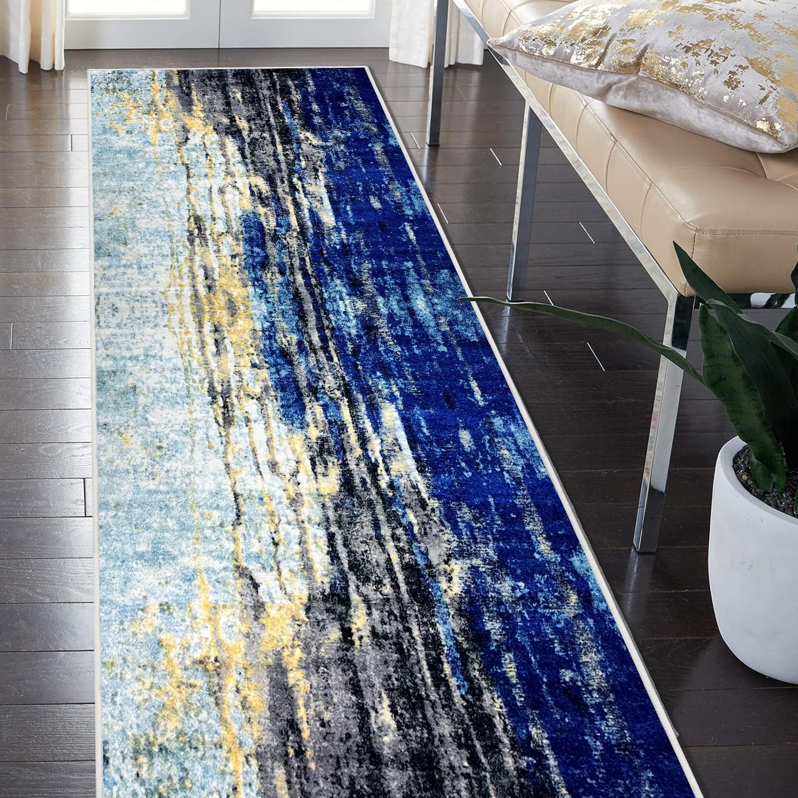 Weidear Modern Area Rug Carpet Runner,Soft Hallway Runner Rug,Backed TPR Non-Slip Entryway Washable Mat,Custom Size Rug for Living Room/Bedroom/Aisle/