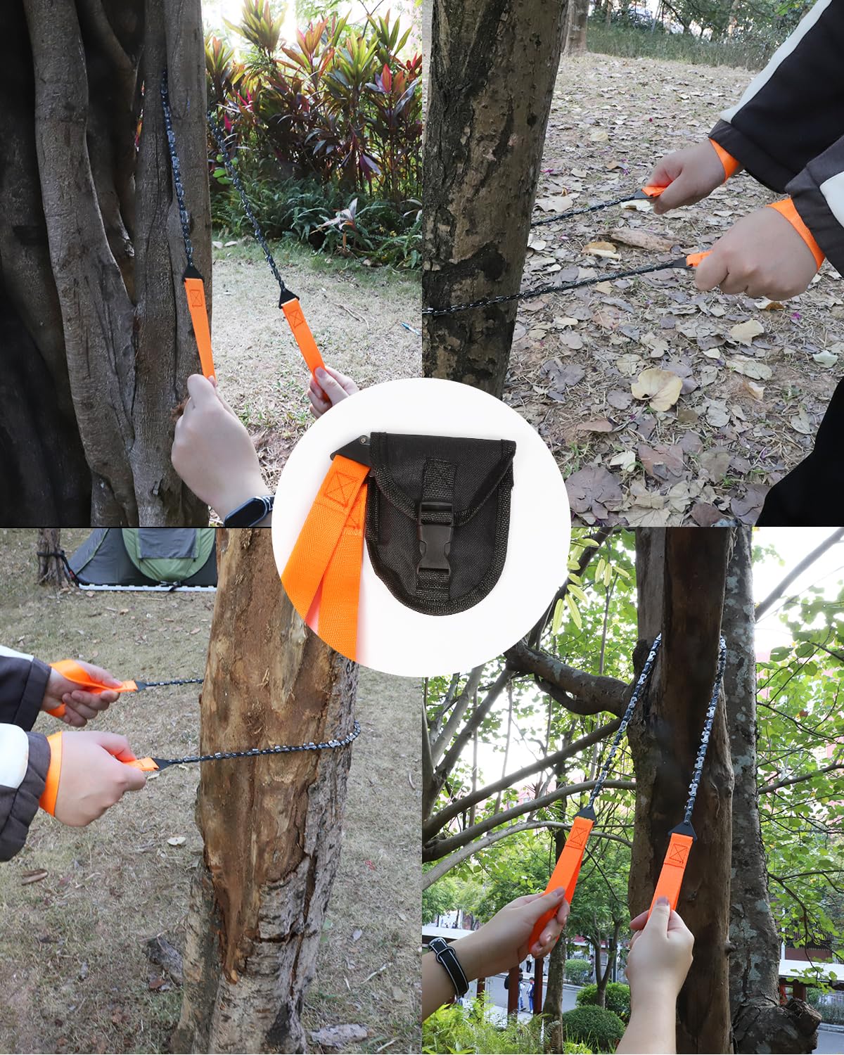 33 Zähnen Handkettensäge, ANVINKU 65,5 cm Hand Kettensäge mit Gürteltasche, Seilsäge Survival Ausrüstung, Carbonstahl Handsäge für Survival, Camping & Outdoor