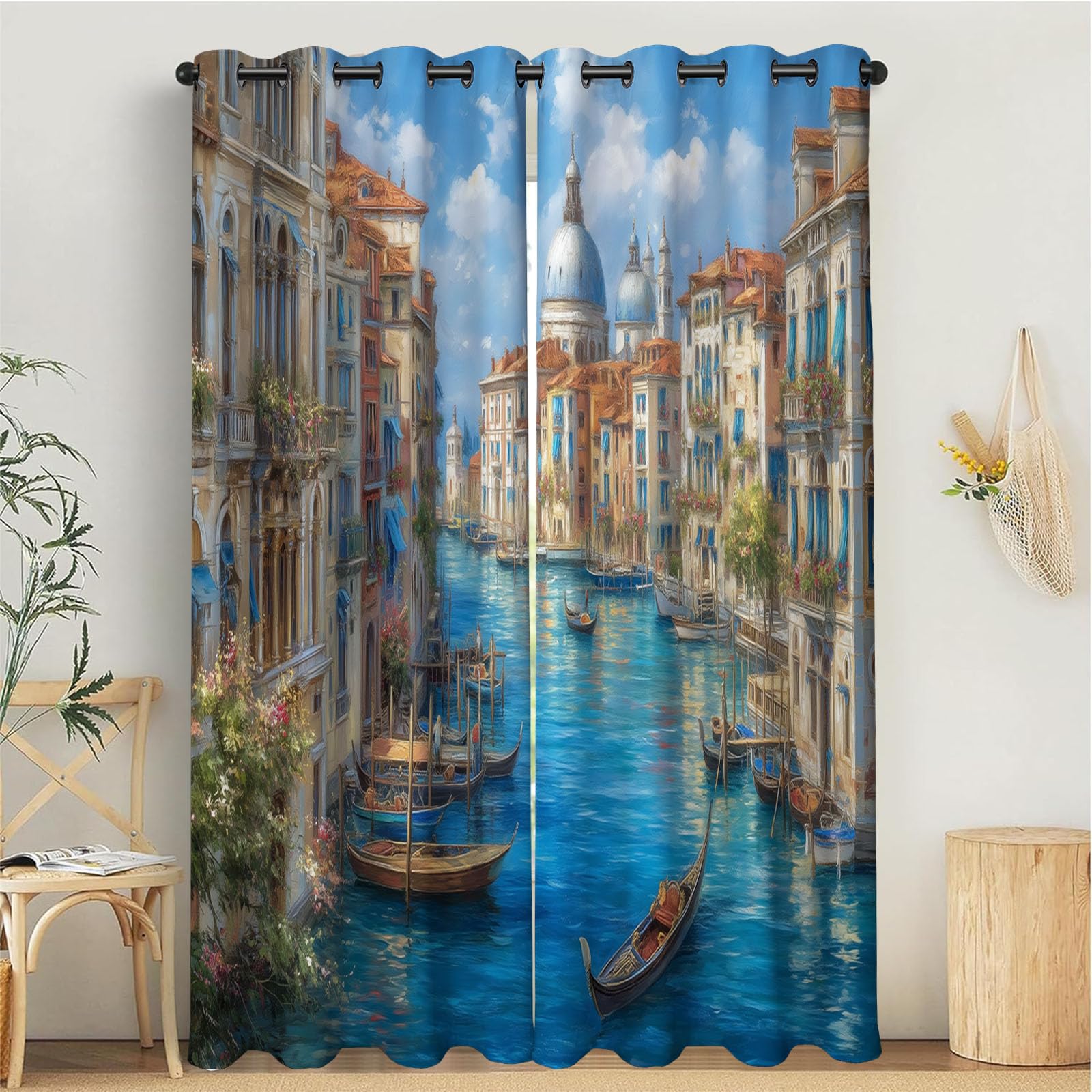 Rideau occultant thermique vintage bleu profond 140x200cm pour un salon élégant