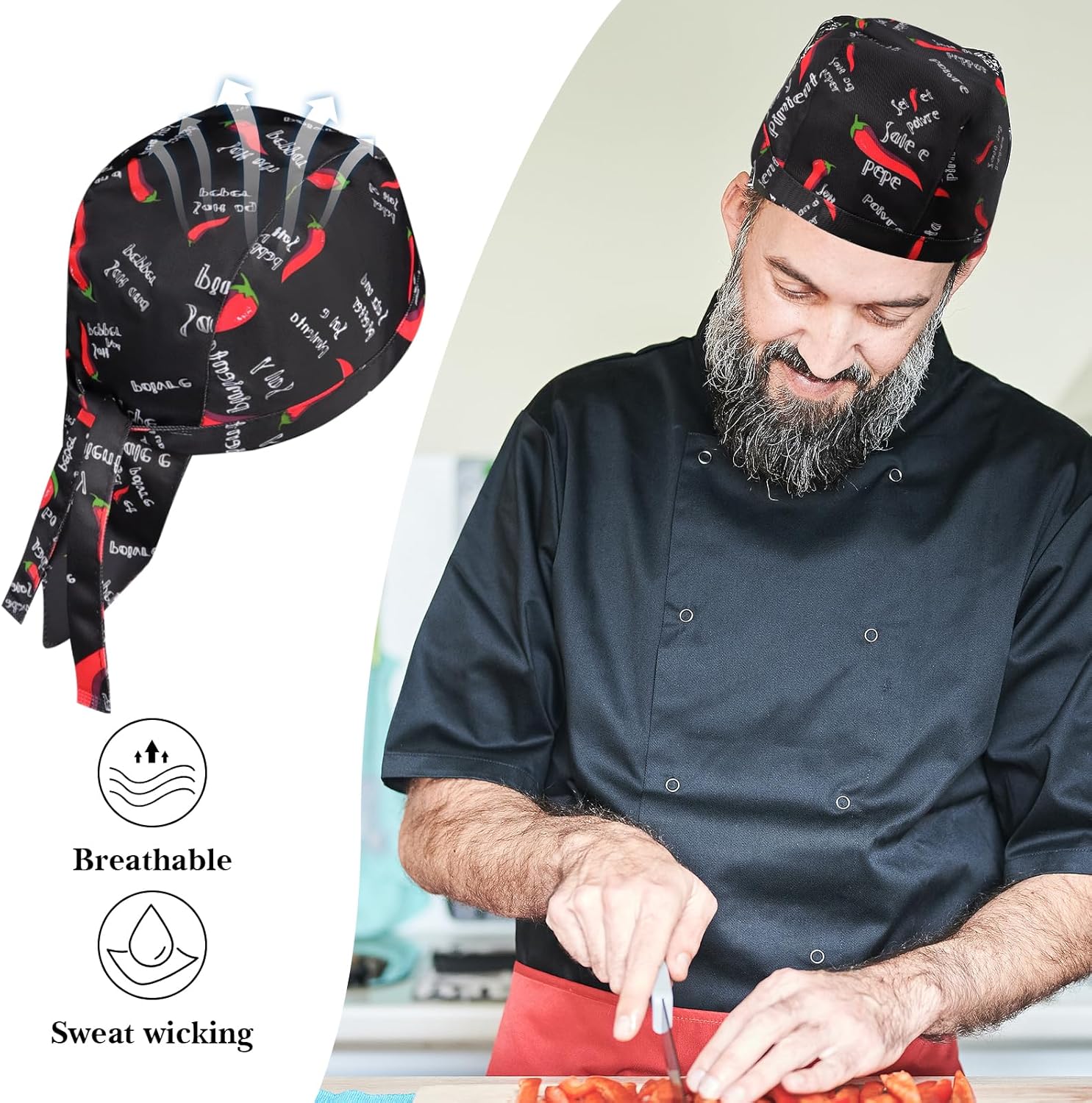 3PCS Chef Hats and Head Scarves for Men Women Professional Adjustable Chef hat Headband Skull Caps Cook Hats for Kitchen Cooking Service and Other Work Multi - Image 5