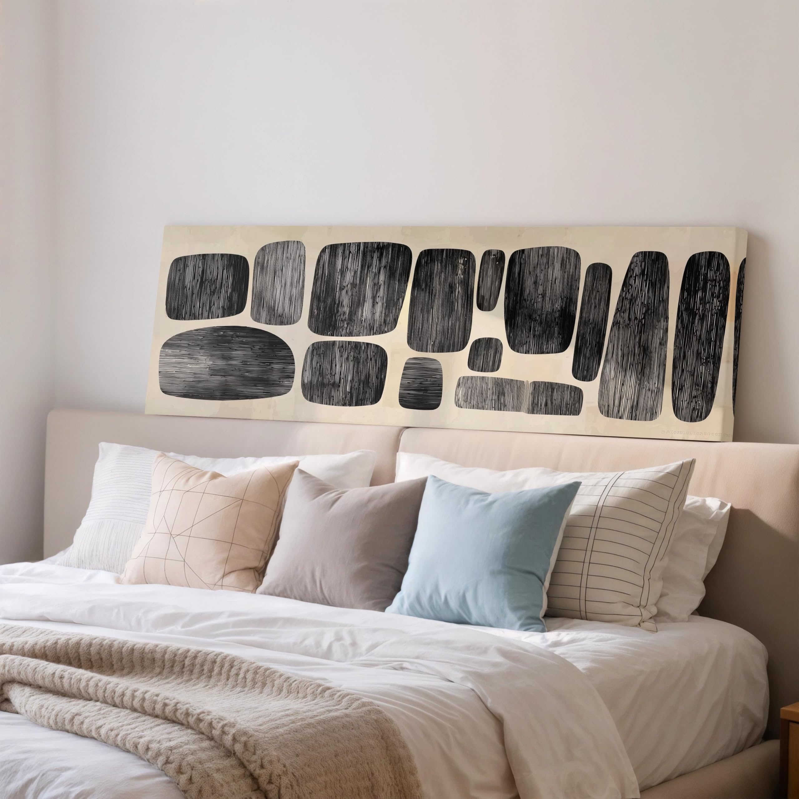 XBTYKPB Black Blocks, Long Narrow Canvas Wall Art, Wide Panoramic Canvas, Large size Japandi Decor, Office, Wabi Sabi Art Posters(60x180cm/Frameless)