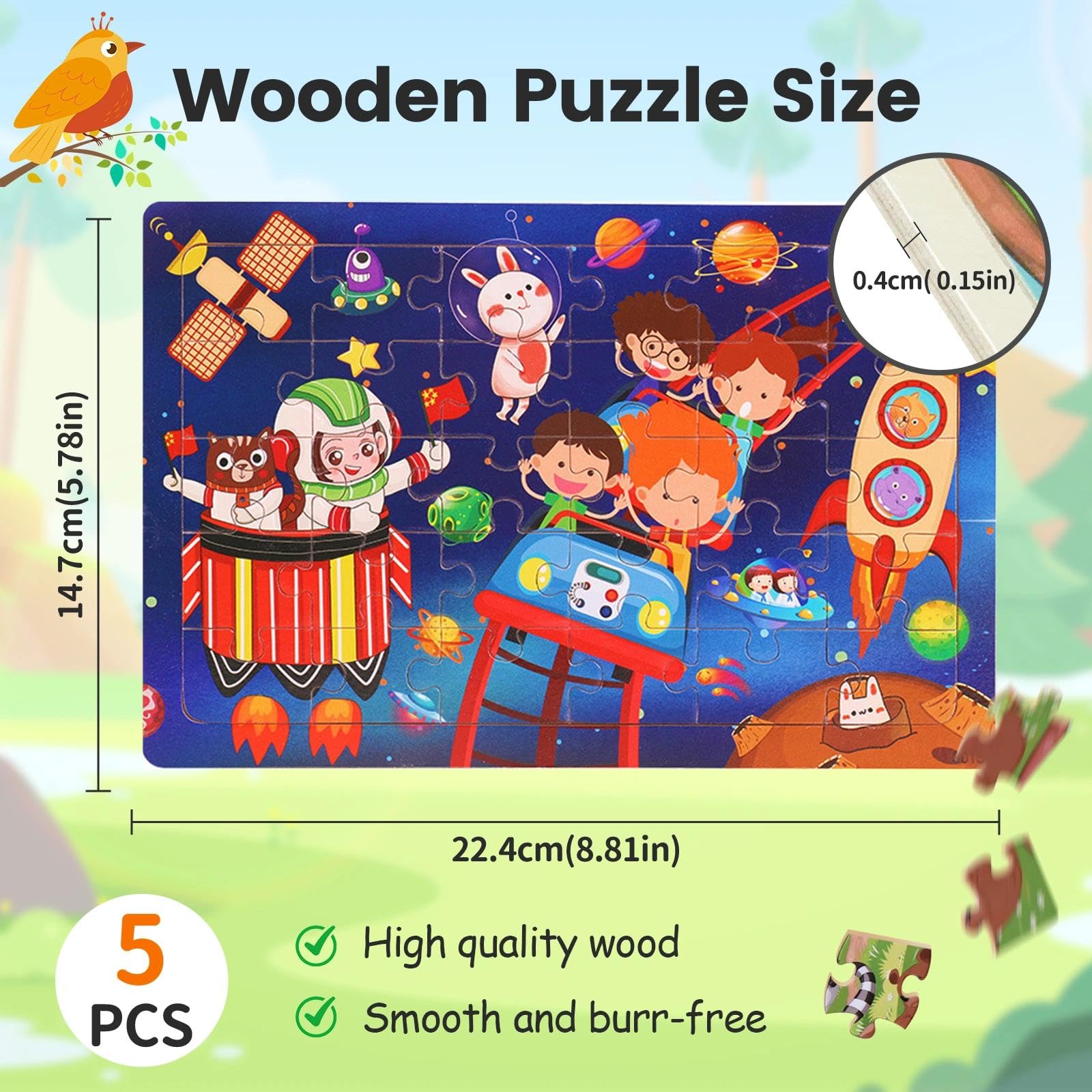 Puzzle Bambini 3 Anni 5 X 24 Pezzi, Puzzle in Legno Animali a Partire, Gioco Educativo Prescolare, Giochi Educativi, Giocattoli Regalo per Bambini da 3 a 8 Anni Ragazzi e Ragazze