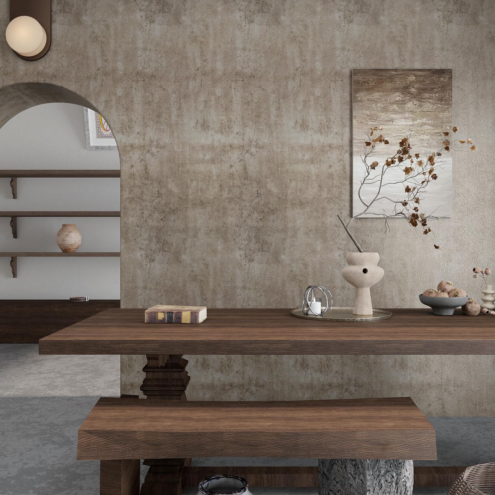 VaryPaper Peel and Stick Metallic Brown Concrete Wallpaper 40cmx200cm Thick Cement Contact Paper for Kitchen Countertops Sticky Back Plastic Industrial Wallpaper for Living Room Hallway Furniture Wrap - Image 3