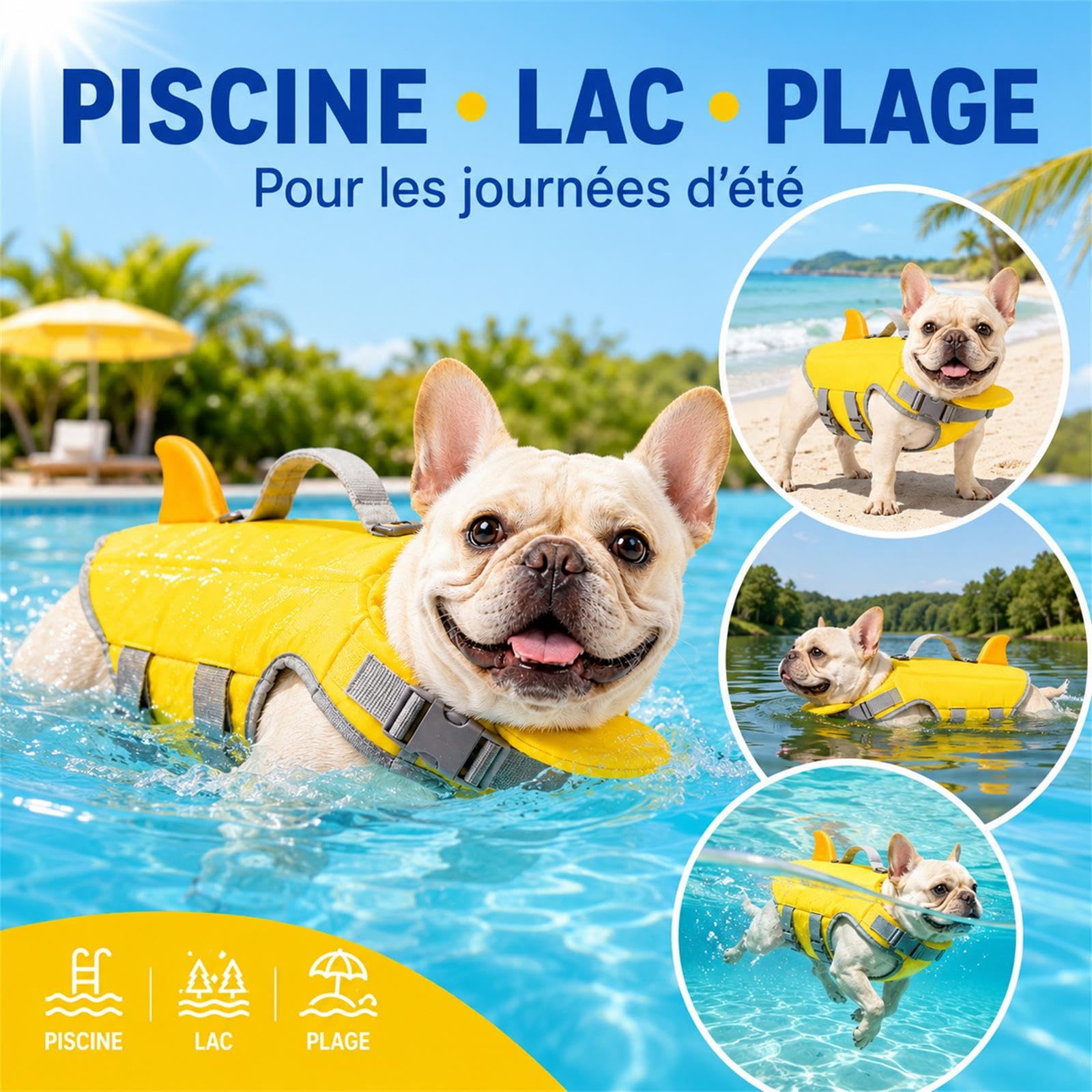 Gilet De Sauvetage Chien, Bouee Chien Piscine，XXL | Bouée Chien avec Poignée et pour Petit Et Moyen Animal Piscine Plage Extérieur