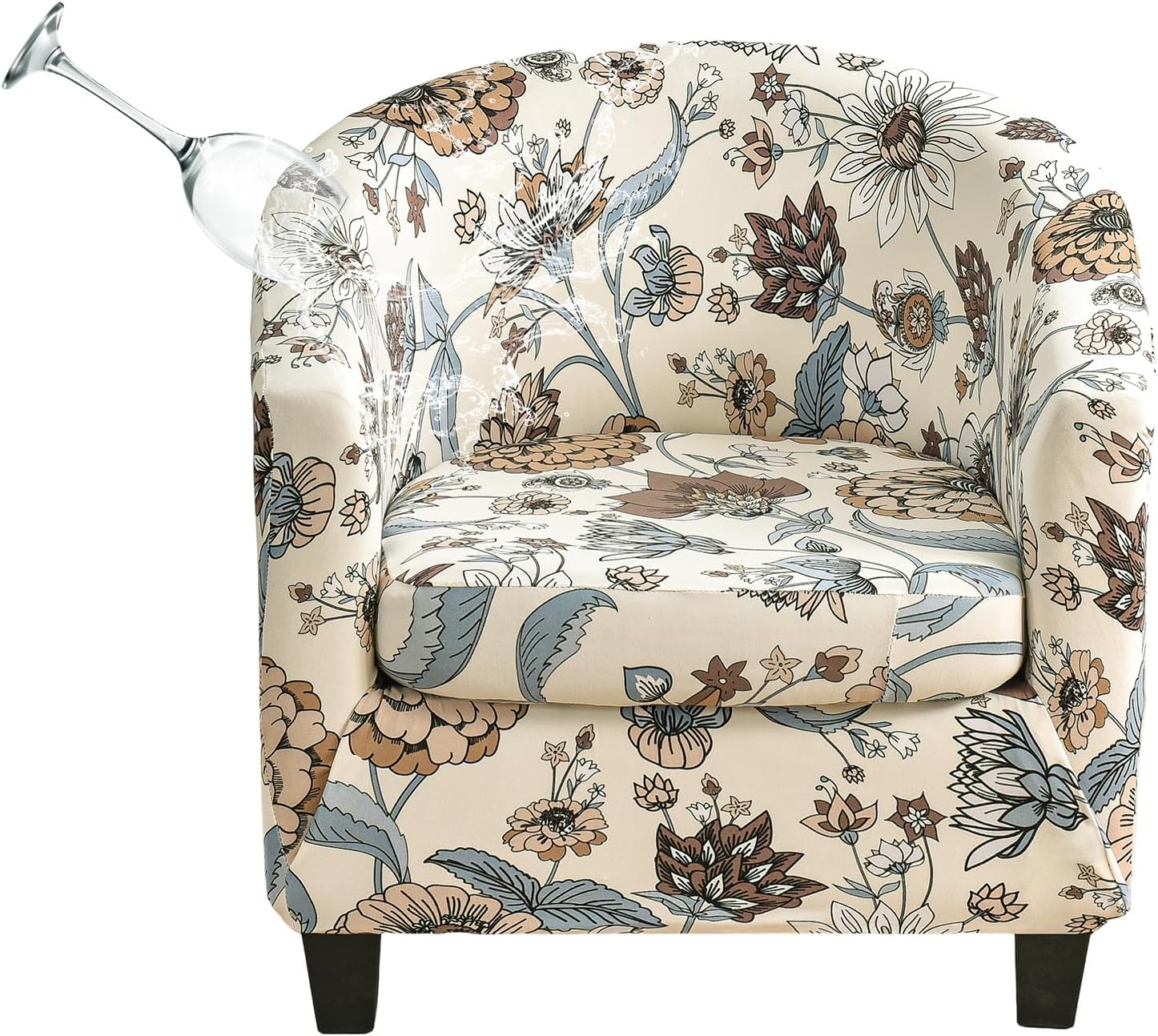 Waterproof Club Chair Slipcover 2Piece Tub Chair Slipcover Stretch Barrel Chair Covers Printed Armchair Covers Removable Sofa Cover Couch Furniture Protector Arm Chair Cover for Living Room 74