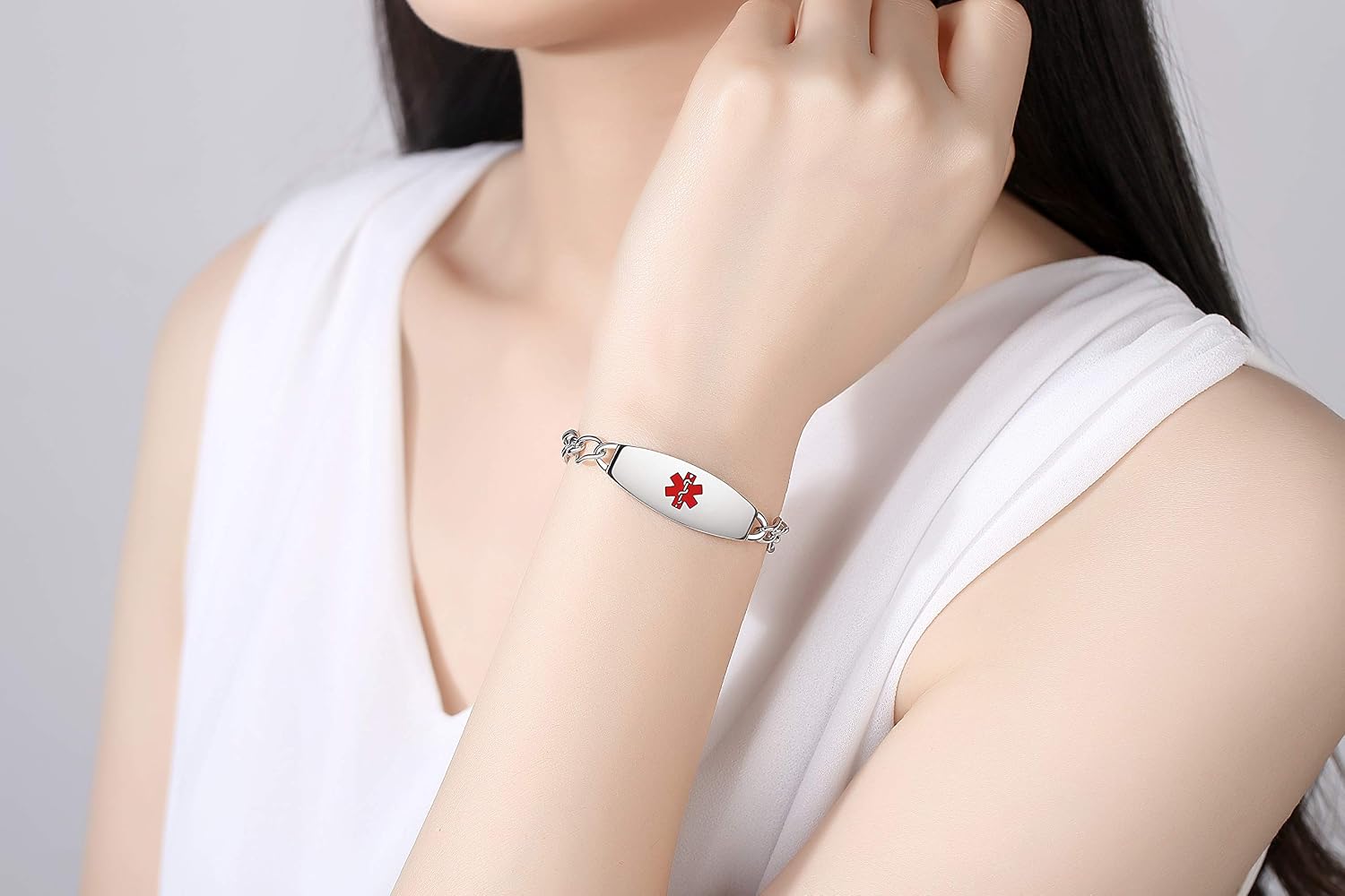 mnmoom Ladies' Elegant Medical ID Bracelet Fashion Stainless steel Medical Alert Bracelets for women with Free engraving