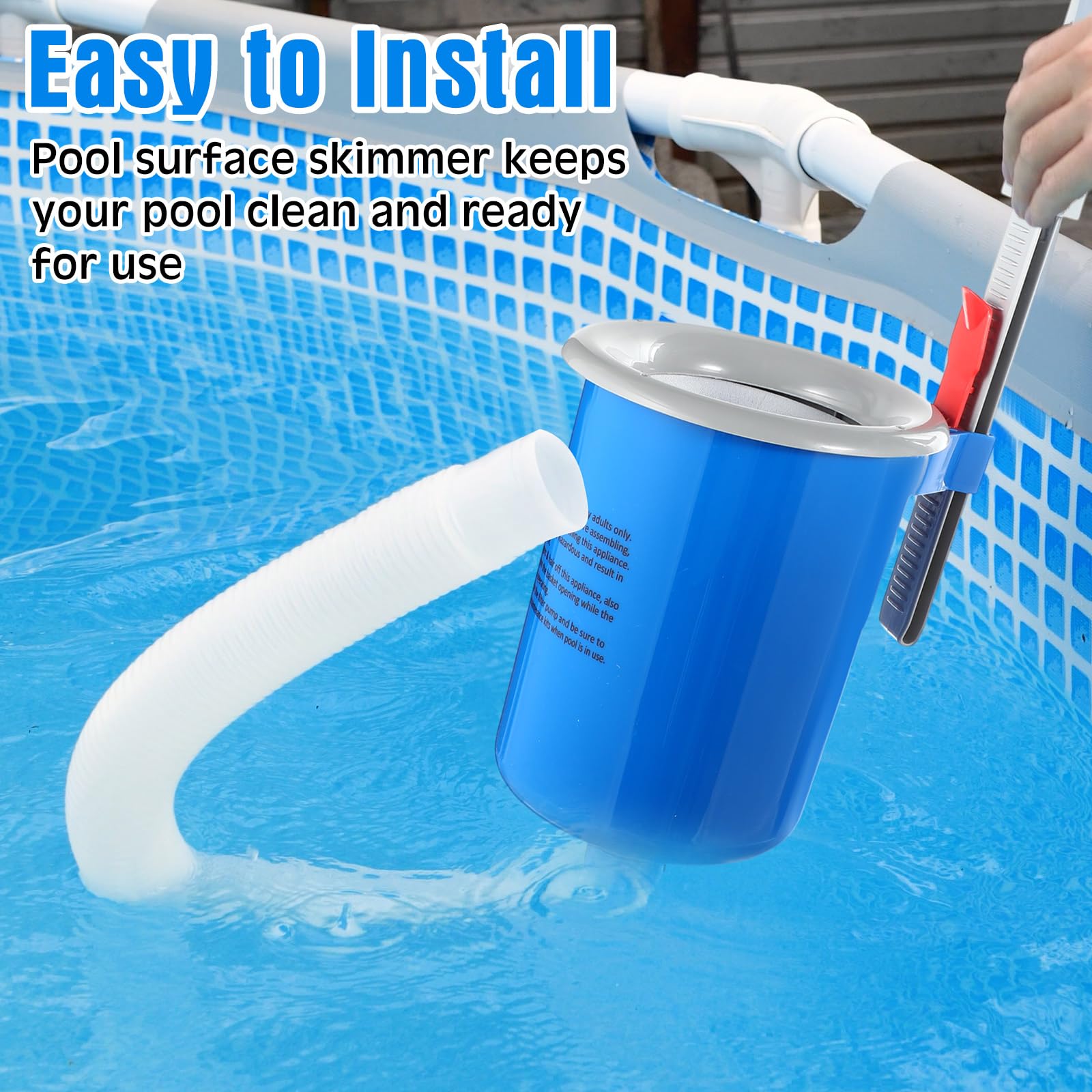 Tujoe Skimmer de superficie de piscina sobre el suelo con 30 calcetines de filtro de limpieza, skimmer de superficie de montaje en pared con manguera y cesta, se fija a collares inflables para el