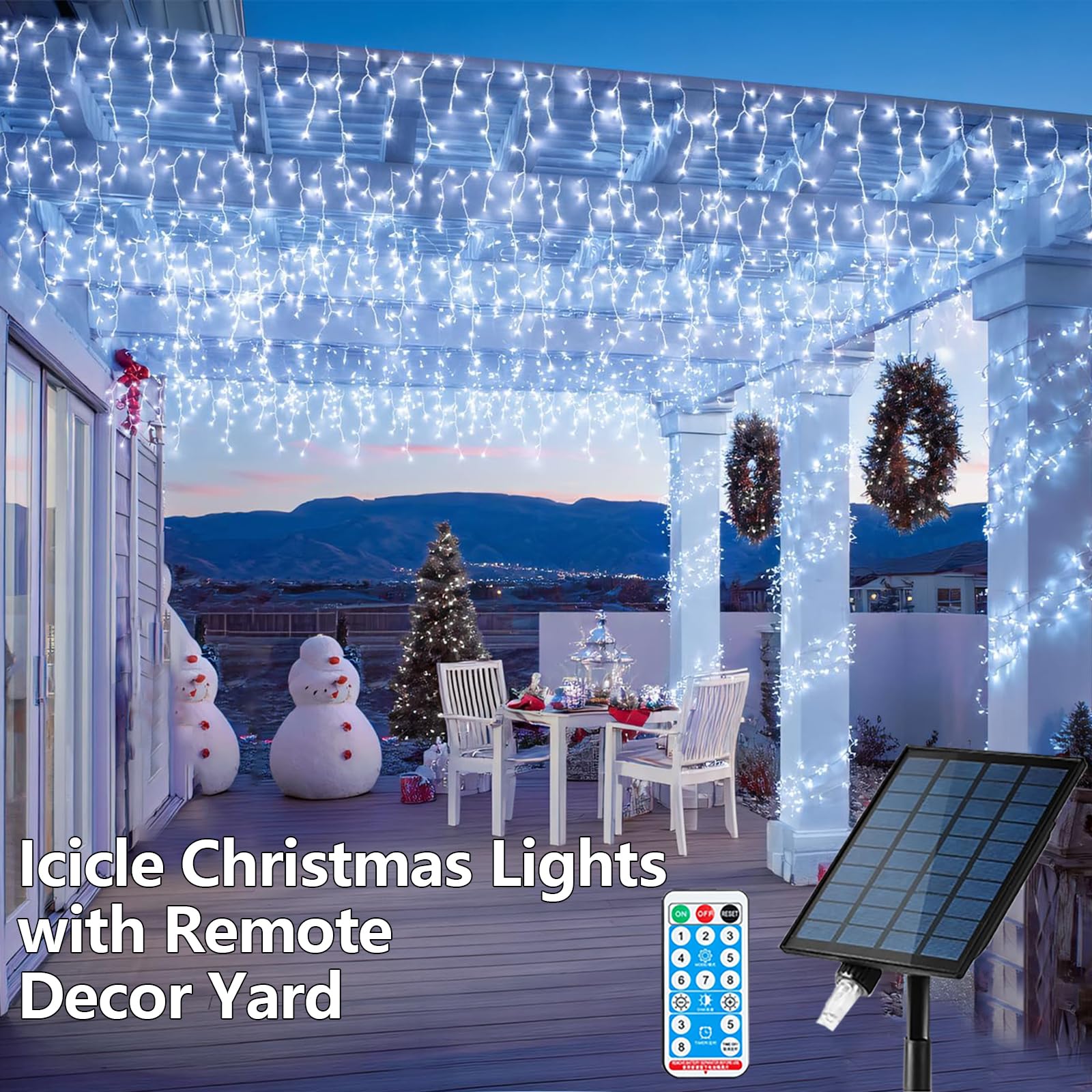 10M 300LEDs Solar Lichterkette Außen Eiszapfen Hängende String Licht mit Fernbedienung,Wasserdicht Eisregen Lichtervorhang Deko Seilbeleuchtung für Hof Hochzeit Garten Balkon Party (Weiß)