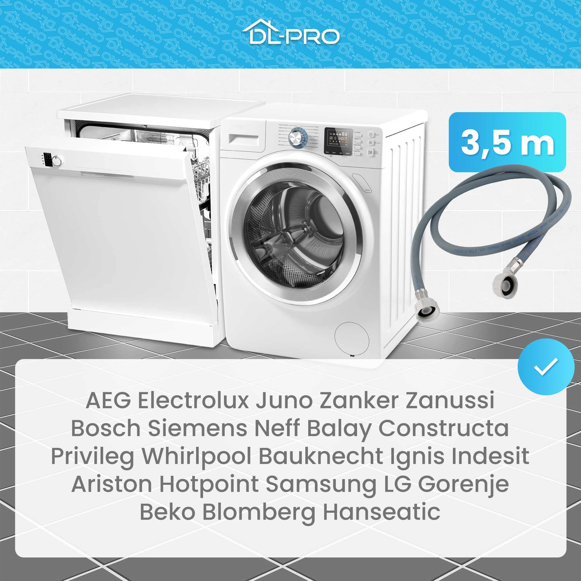 DL-pro Universal 3,5m Wasserschlauch Schlauch Zulaufschlauch 3/4" gerade/gewinkelt 60Bar für Waschmaschine Trockner Spülmaschine Geschirrspüler