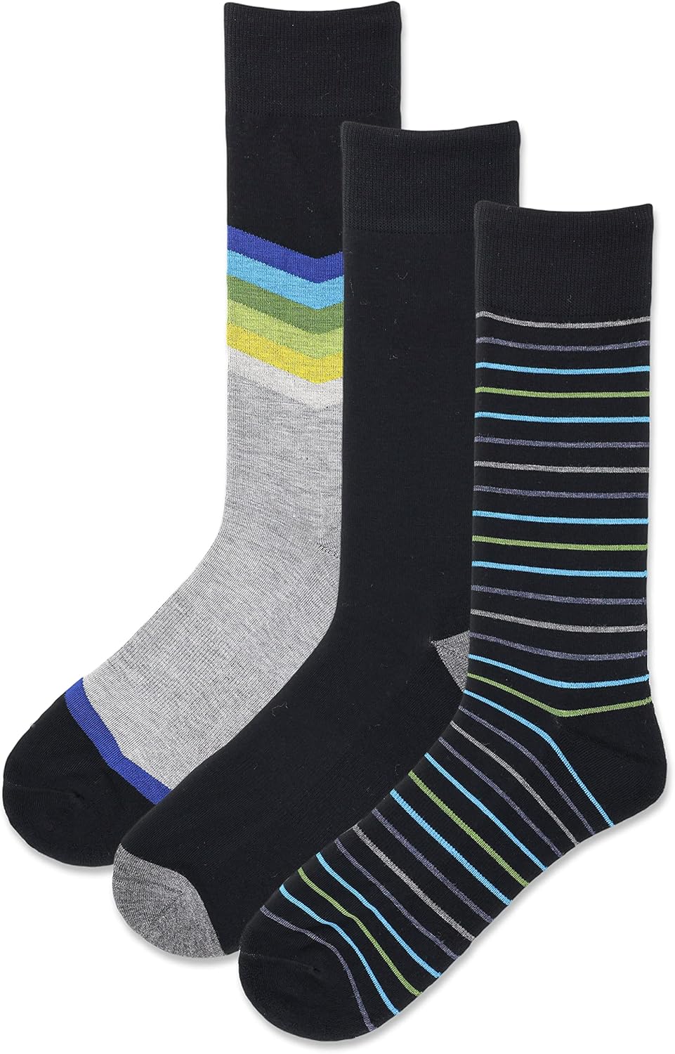Hot Sox Men's Chevron Half Cush Crew Socks 3 Pair, Black, Men's 10-13 Shoe