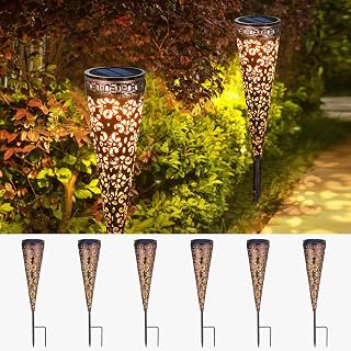 Görvitor Solarlampen für Außen Garten 6 Stück, Metall Solarleuchten für Außen mit IP65 Wasserdicht, LED Warmweiß Gartenleuchten Solar mit Erdspieß für Deko Balkon Terrasse Blumenkasten Hinterhöfe