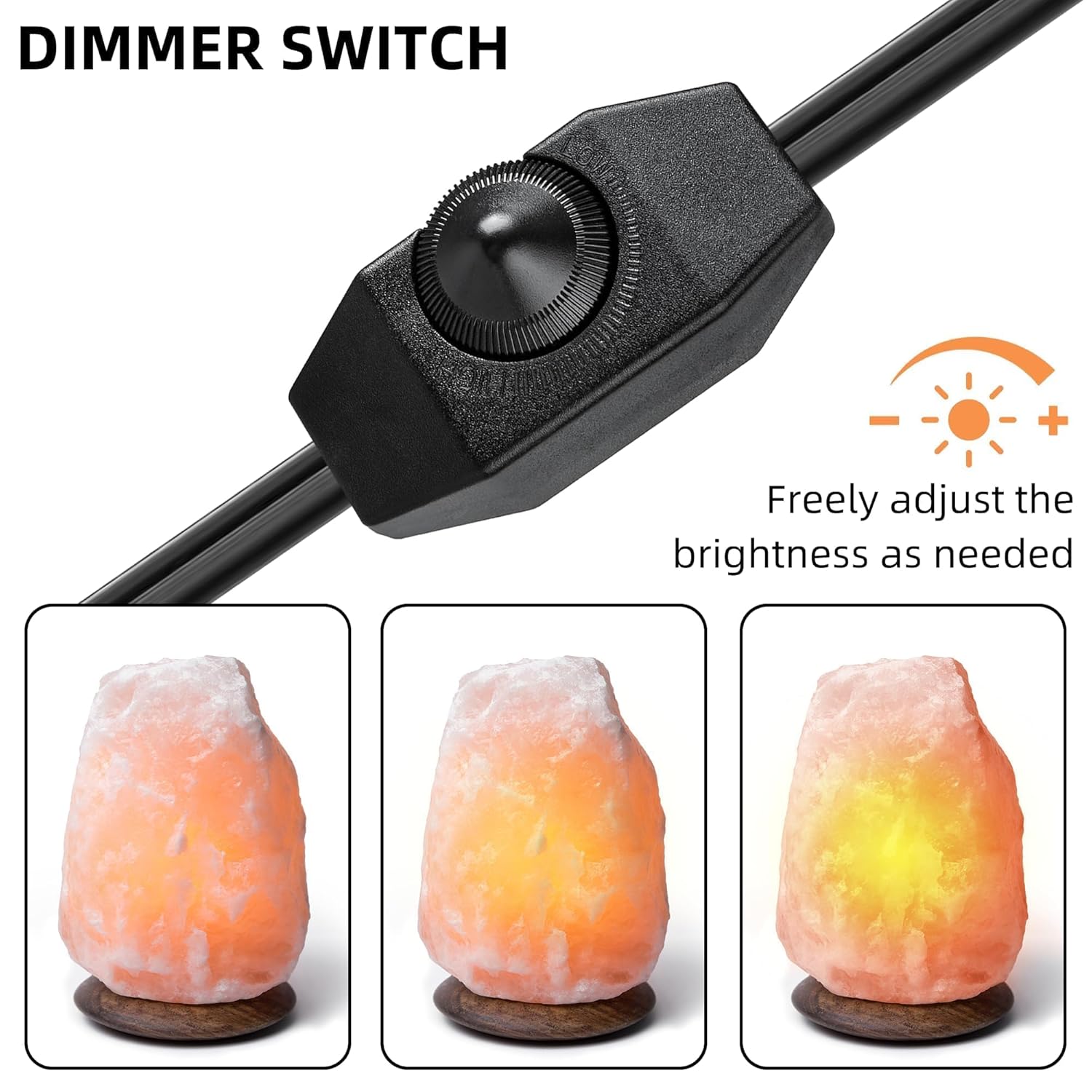 Black Extension Cord with Switch, 18AWG 125V 2A 200W, 6ft Himalayan Salt Lamp Cord with Dimmer Switch – Includes 15W Halogen Bulb, E12 Base