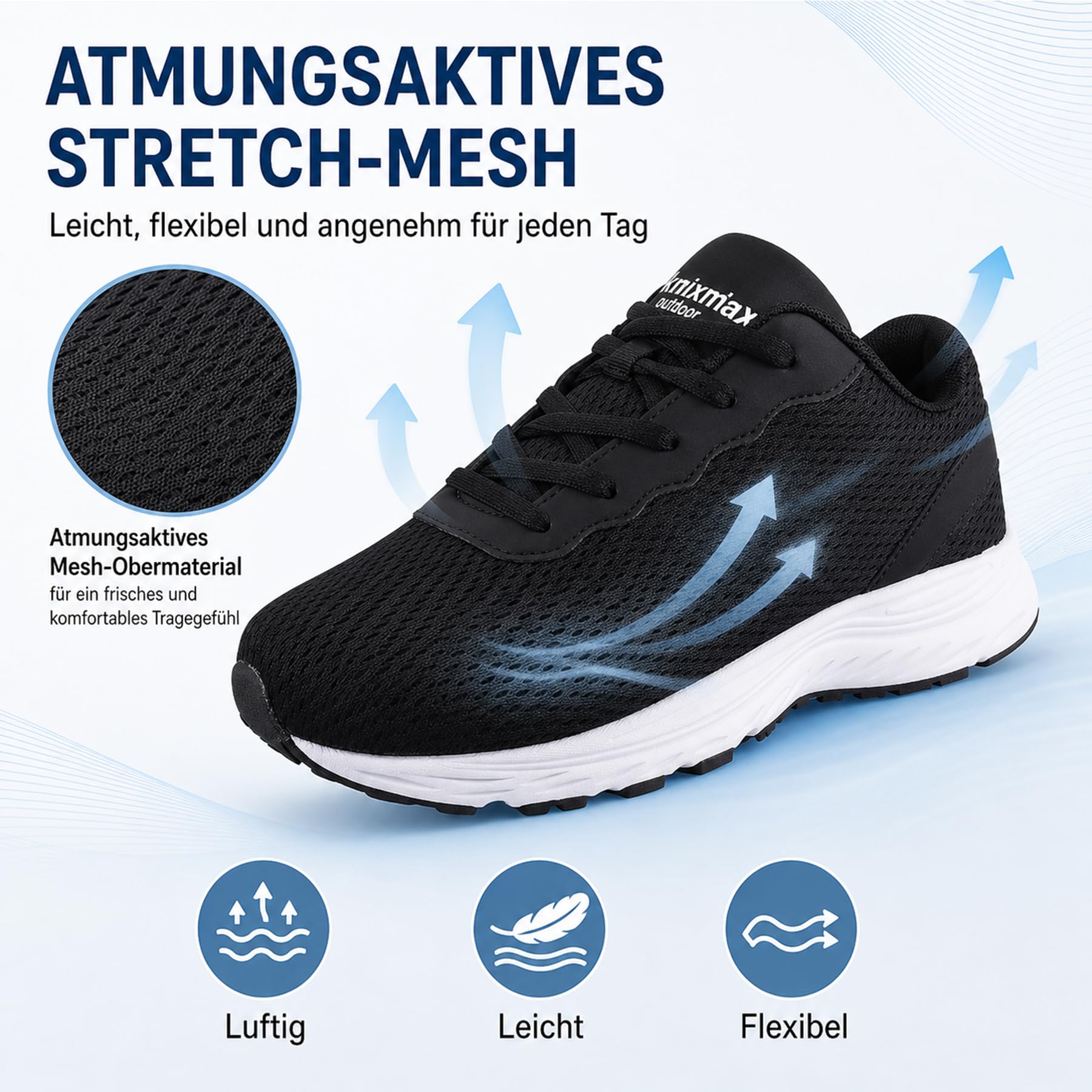 Zapatillas de correr para hombre y mujer, extraanchas, zapatillas de deporte anchas, ligeras y transpirables, cómodas zapatillas de fitness EU36-48, Negro , 44 EU Ancho