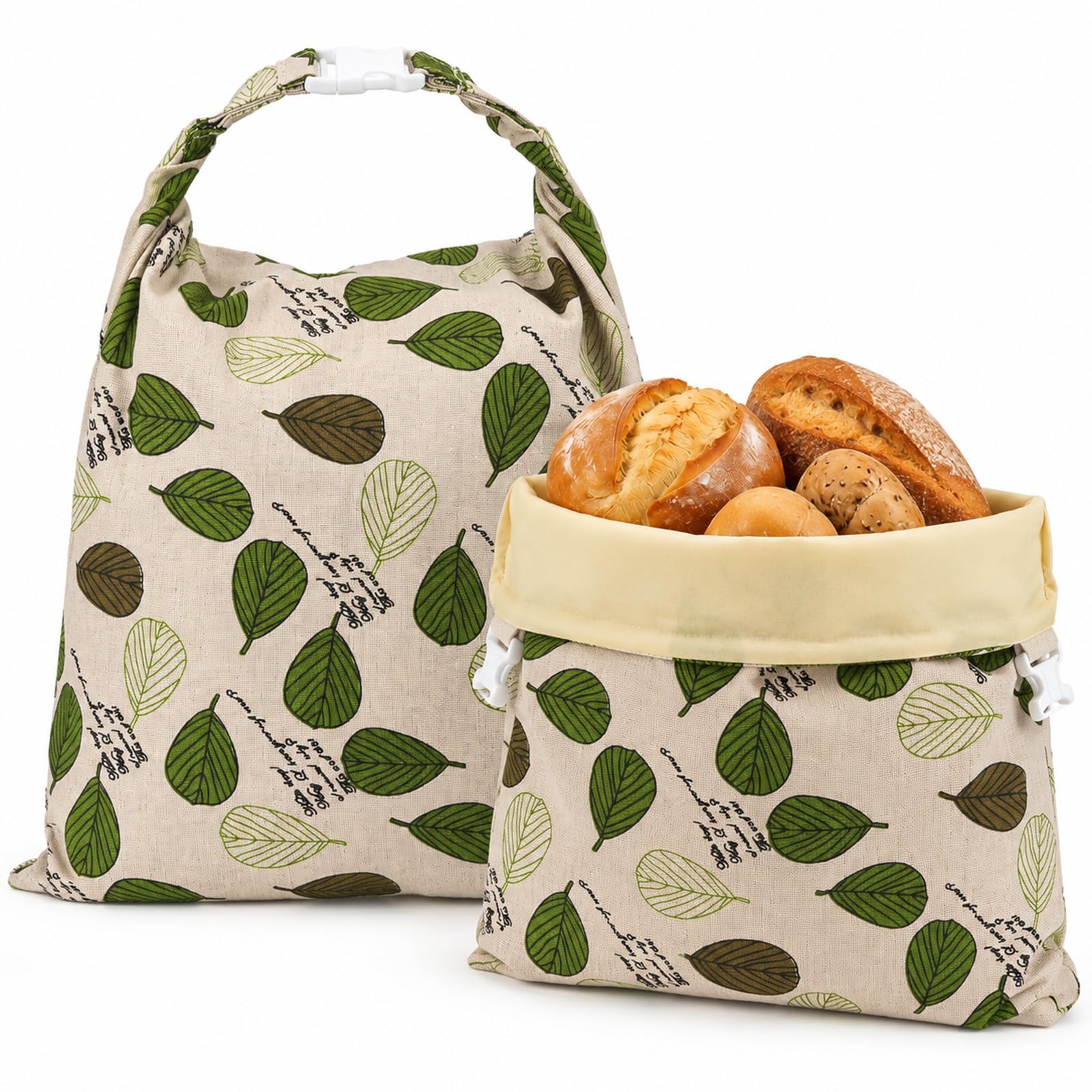 Sytinnice 2 Pack Beeswax Bread Bags for Home Bakers, 43 x 33 cm Reusable Sourdough Bread Bag with Natural Beeswax Lining, Washable Linen Bread Storage for Homemade Loaves-Colourful Leaf