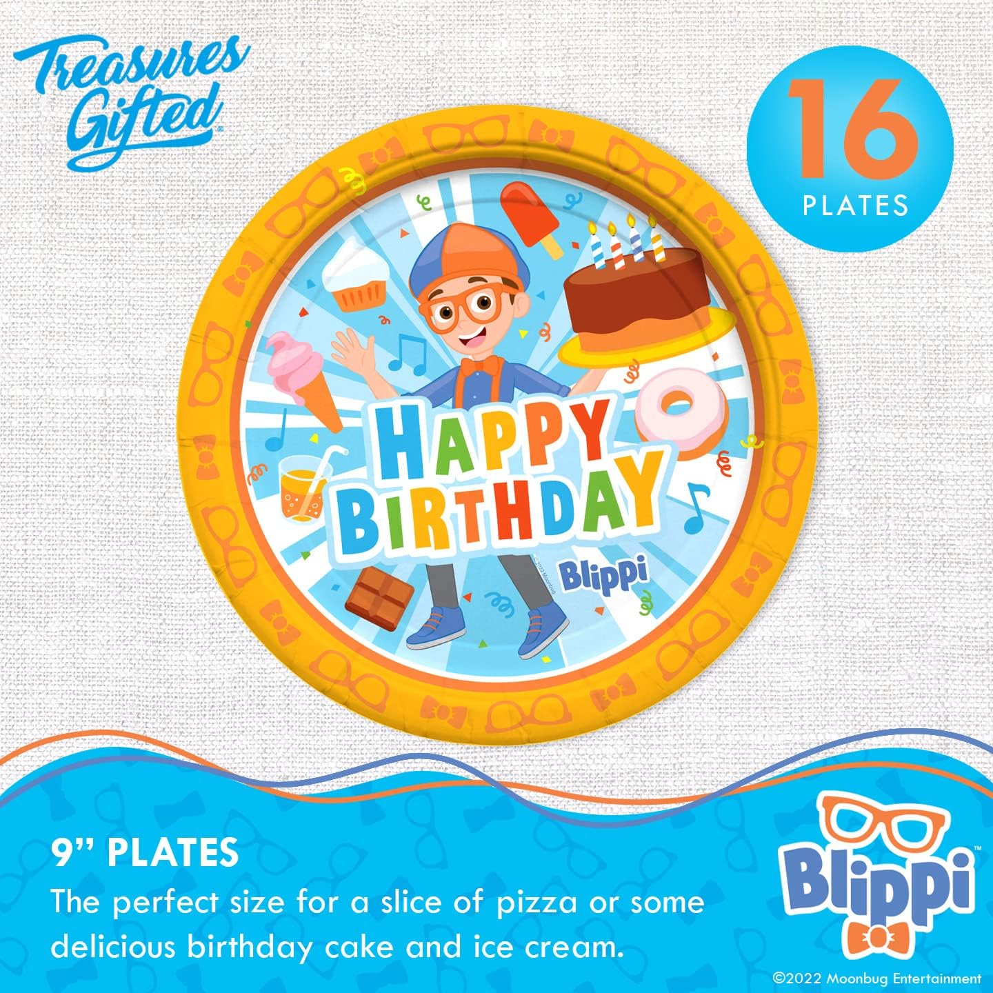 Treasures Gifted Officially Licensed Blippi Birthday Decorations - Serves 16 Guests Dinnerware Classic Set - Blippi Party Supplies - Napkins, Cups & Plates Set