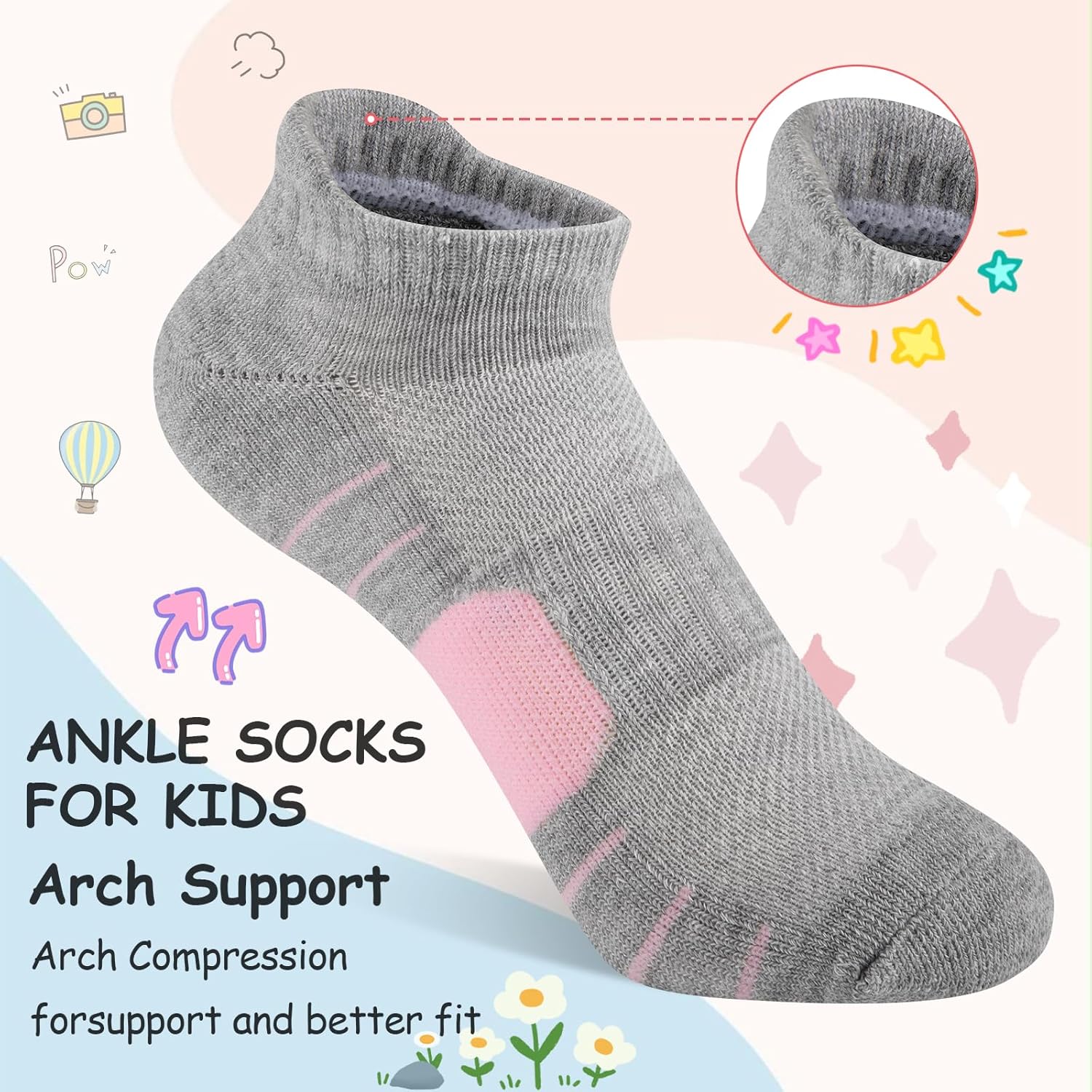 Comfoex 12 Pairs Girls Socks Ankle Athletic low cut Socks With Cushioned Sole For Little Big Kids 4-6 6-8 8-10 Years Old - Image 5