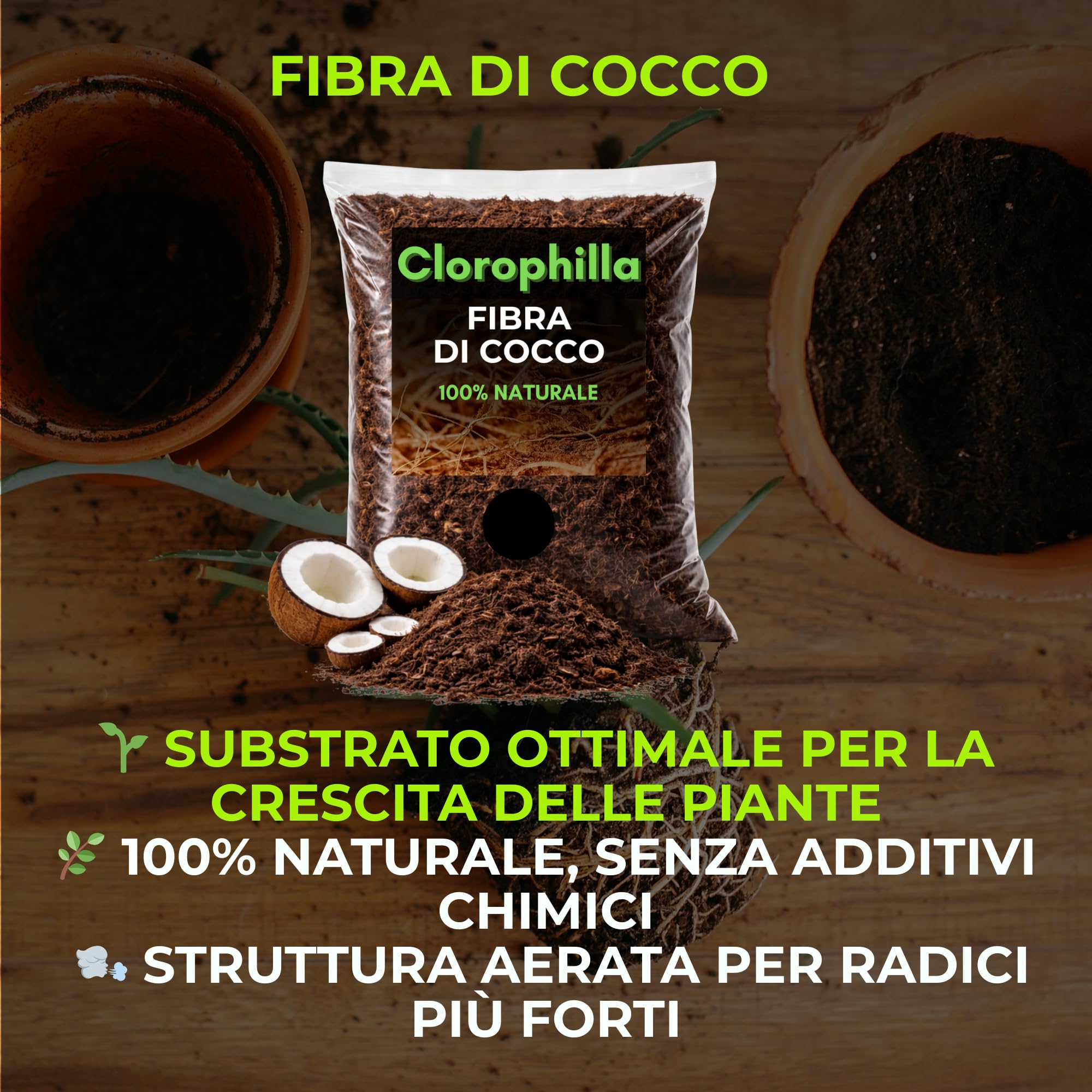 CLOROPHILLA Kit Drenaggio per Piante – Lapillo Vulcanico 3-5 mm + Lapillo 5-10 mm, Fibra di Cocco Naturale 2L, Marmo Bianco 7-12 mm – Substrato Completo per Vasi, Orto e Piante da Interno (KIT 10L X4)