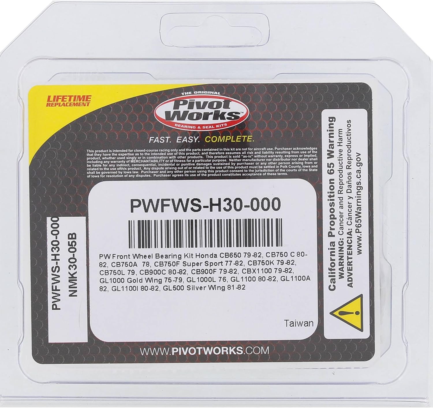 Pivot Works Wheel Bearing Kit PWFWS-H30-000 Compatible with/Replacement for Honda GL1000 Gold Wing 1975-1979, GL1000L 1976, GL1100 1980-1982, GL1100A 1982, GL1100I 1980-1982