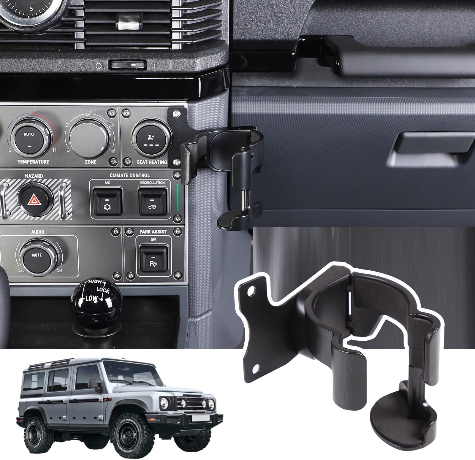 Car Multifunctional Cell Phone Holder Cup Holder Bolt-on 2-in-1 Center Console Cell Phone Holder Water Cup Holder Compatible with Ineos Grenadier 2020-2024 (Center Dashboard), Style A