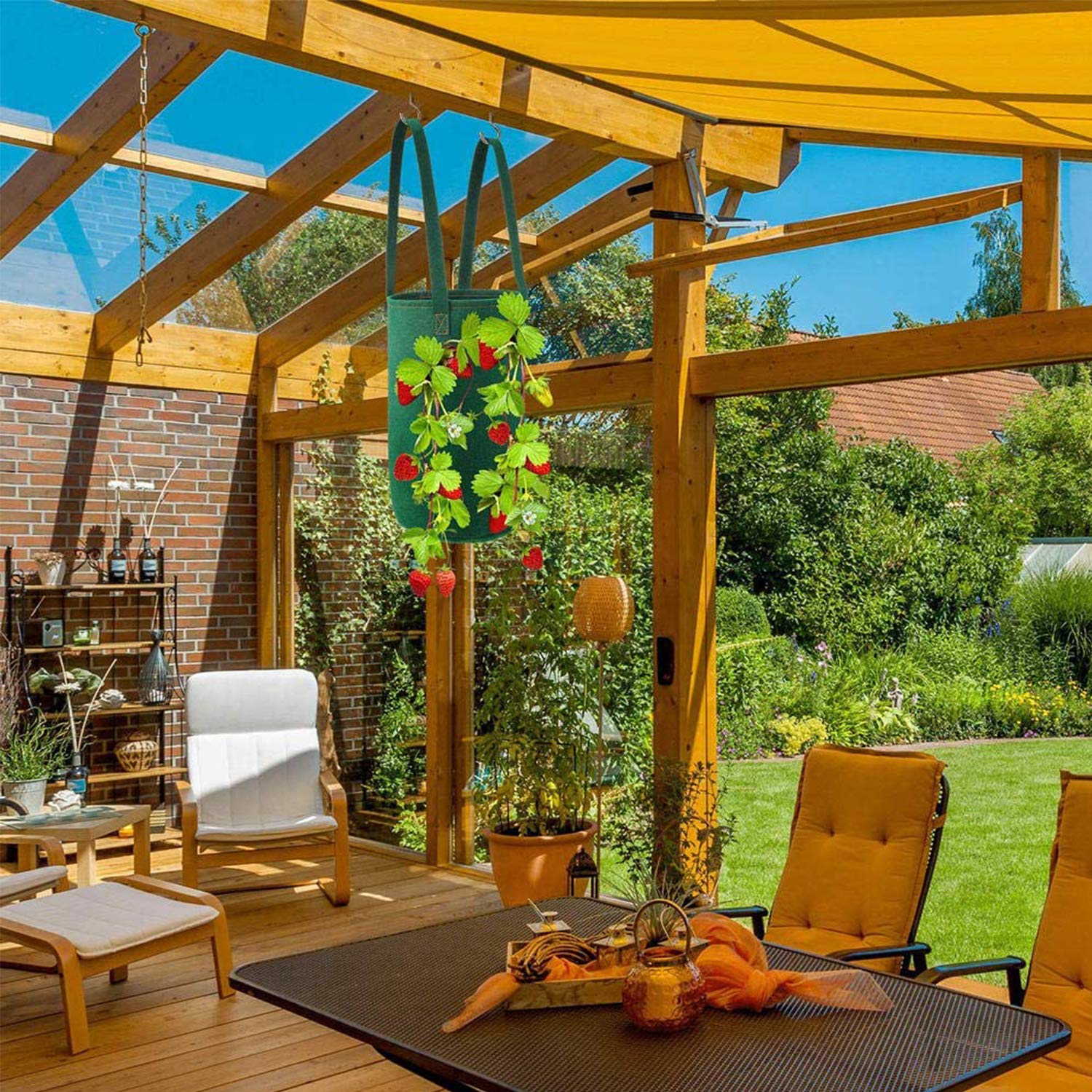 Amazon.co.jp: ストロベリー植えバッグ 3ガロン フェルト素材 吊り下げ