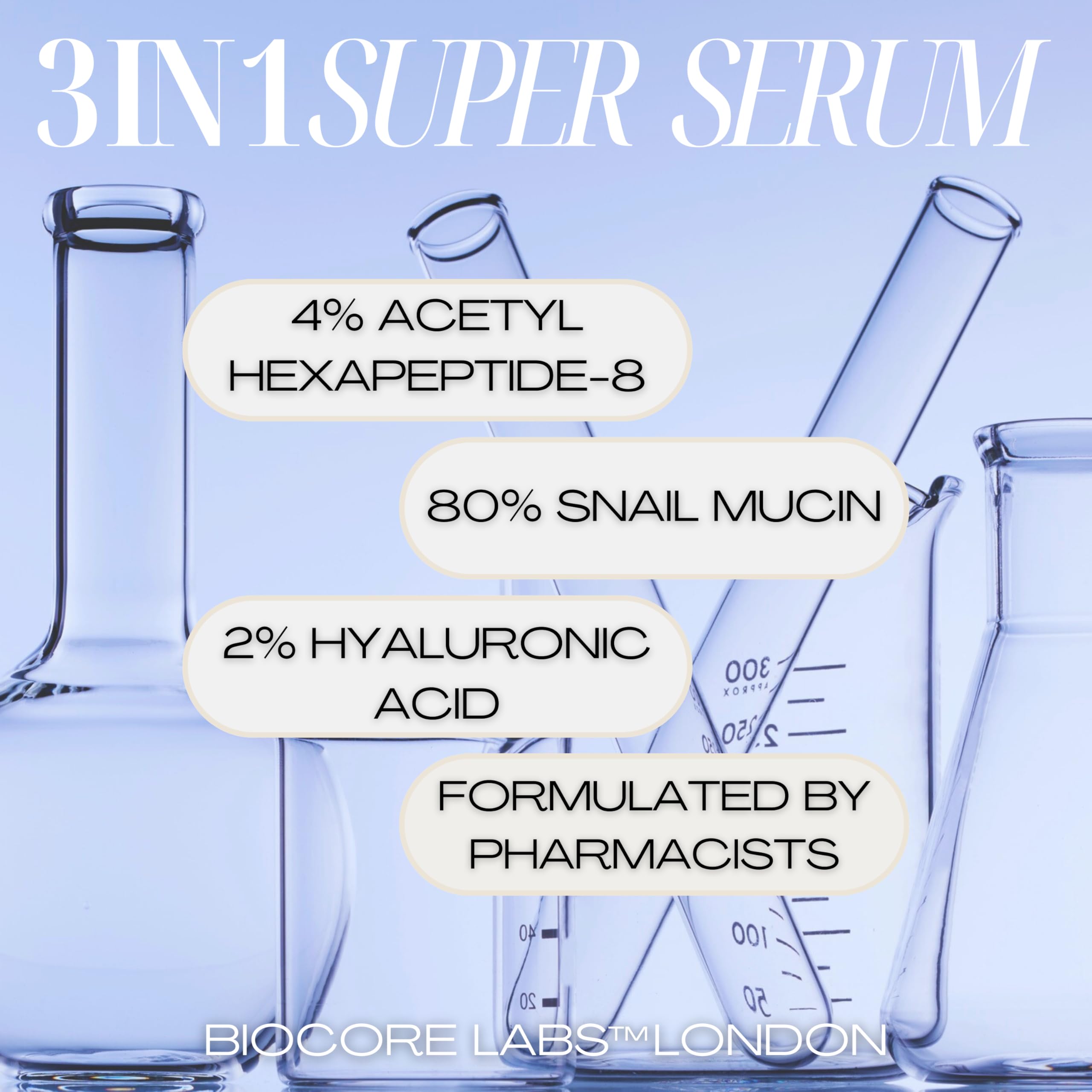 Advanced 3 IN 1 SNAIL MUCIN SUPER SERUM infused with FACELIFT Peptide by BIOCORE LABS™ Plumping,Moisturizing,Healing Serum for face 100ml 3.38 FL. OZ.