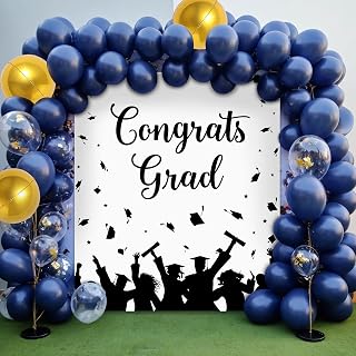 106 Pcs Congrats Grad Balloons Backdrop Set Indoor Banner and Grad 2025 Party Grad Decor High School College Diploma Cap Background Decorations Supplies Set pack for Women Men 60x70 Inch