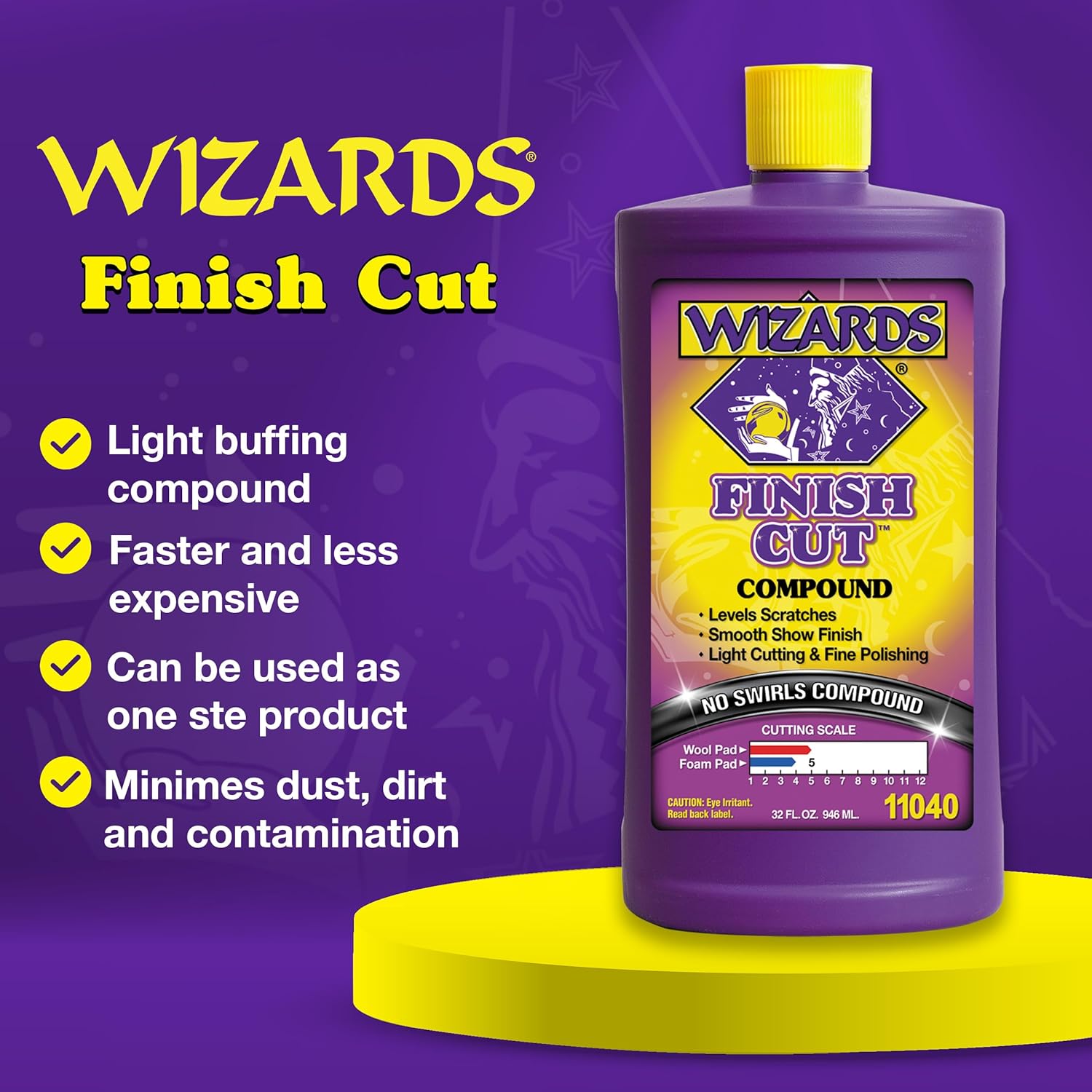Wizards Finish Cut Compound - Levels Scratches and Brightens Dull Finishes - Easy Clean-Up for Automotive and Auto Paint Correction - Non-Greasy Water-Based Polish for a Smooth Show Finish - 32 oz - Image 2