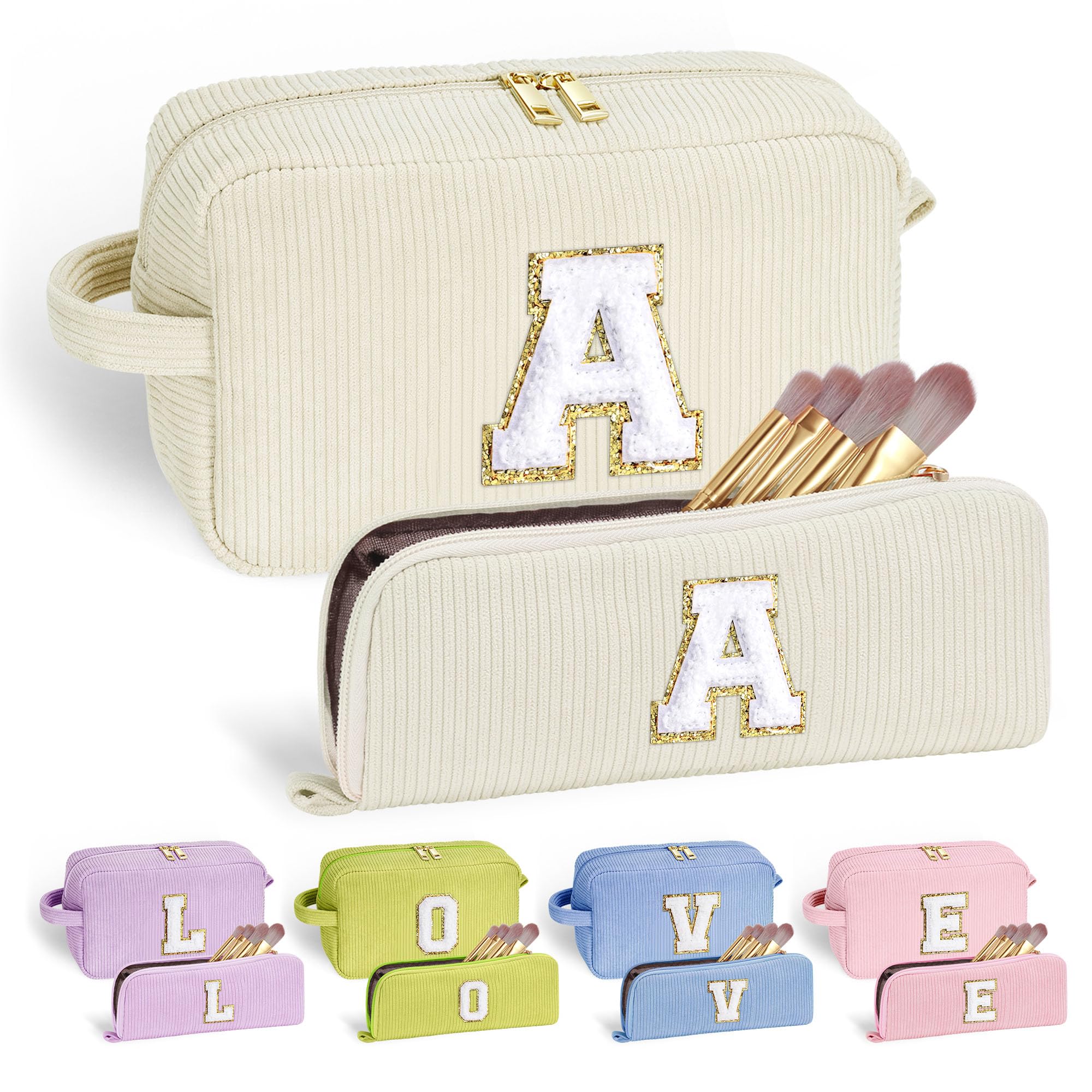 YOOLIFE Travel Makeup Bag Cosmetic Bag - Women Teen Girl Gifts Small Cute White Makeup Pouch Personalized Best Friend Birthday Gifts for Women Teen Girl Sister Girlfriend Daughter Mom White Letter A