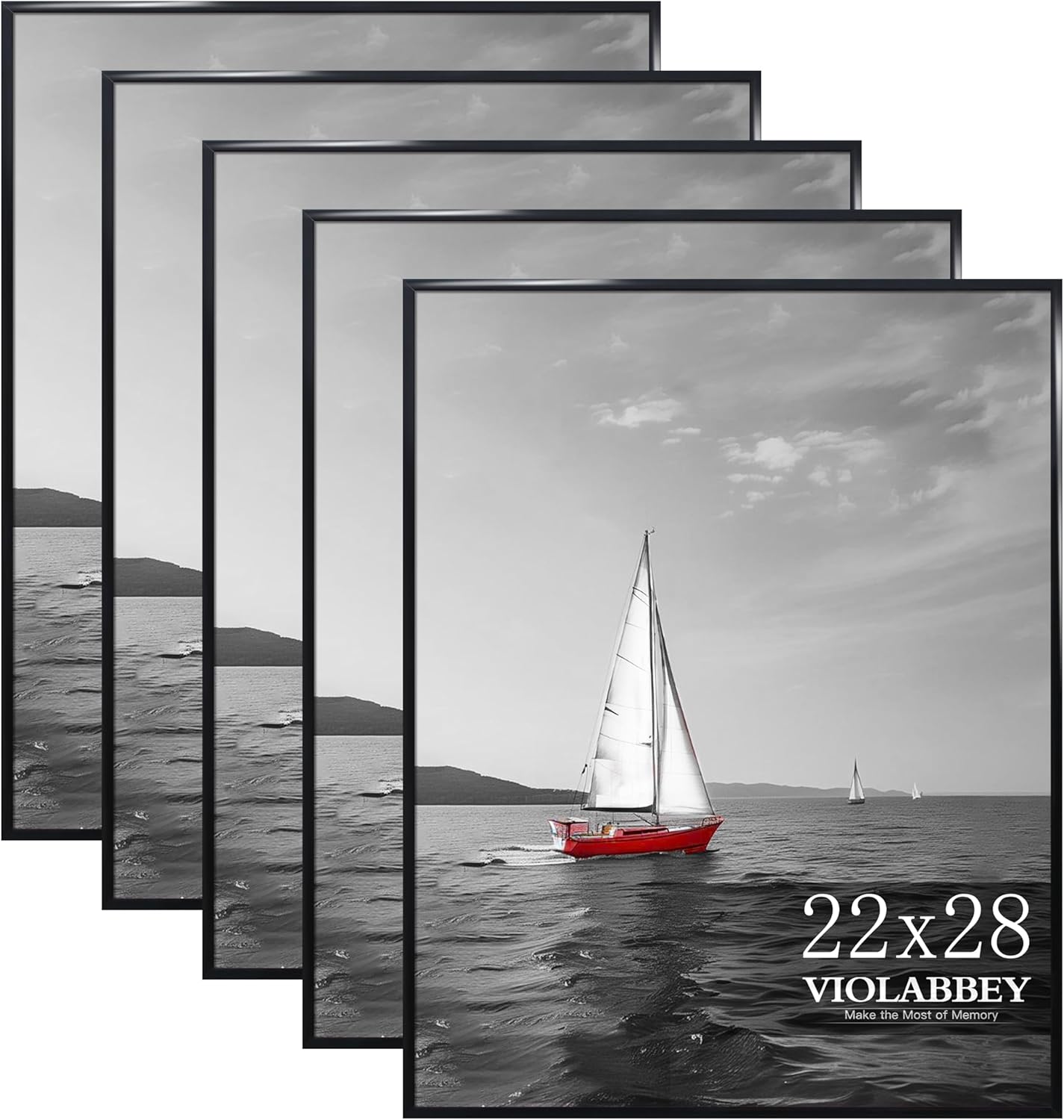 VIOLABBEY 22x28 Poster Frame Set of 5, Black Picture Frames for Wall Mounting Vertically or Horizontally, Gallery Wall Frame Black 22x28