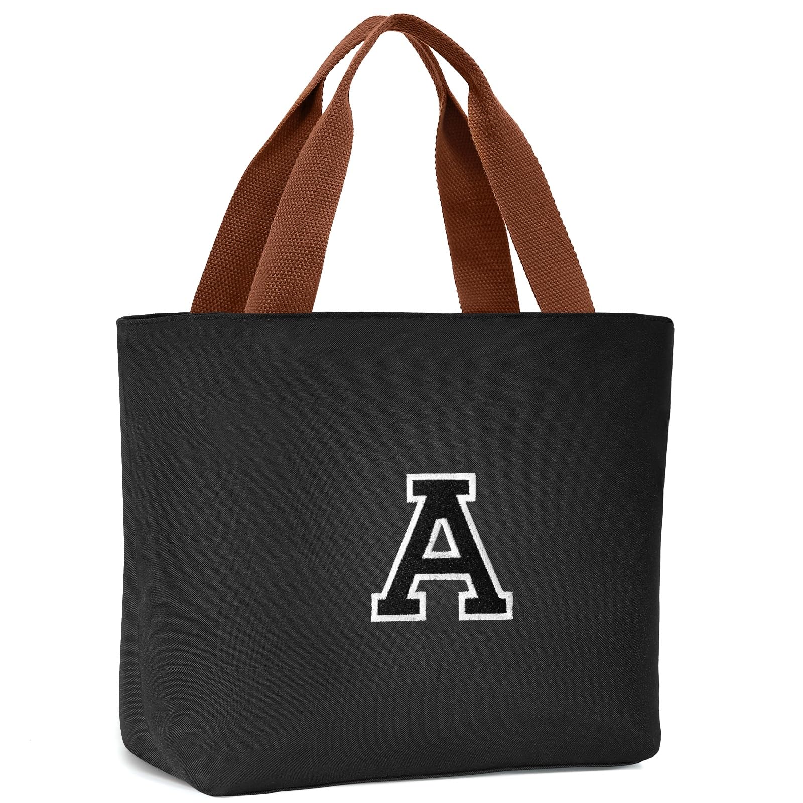 BagstashLunch Bag Women, Insulated Lunch Bag for Men, Monogrammed Small Lunch Box for Adults, Portable Reusable Lunch Cooler Bags, Personalized Embroidered Initial Letter Lunch tote (Black, A)