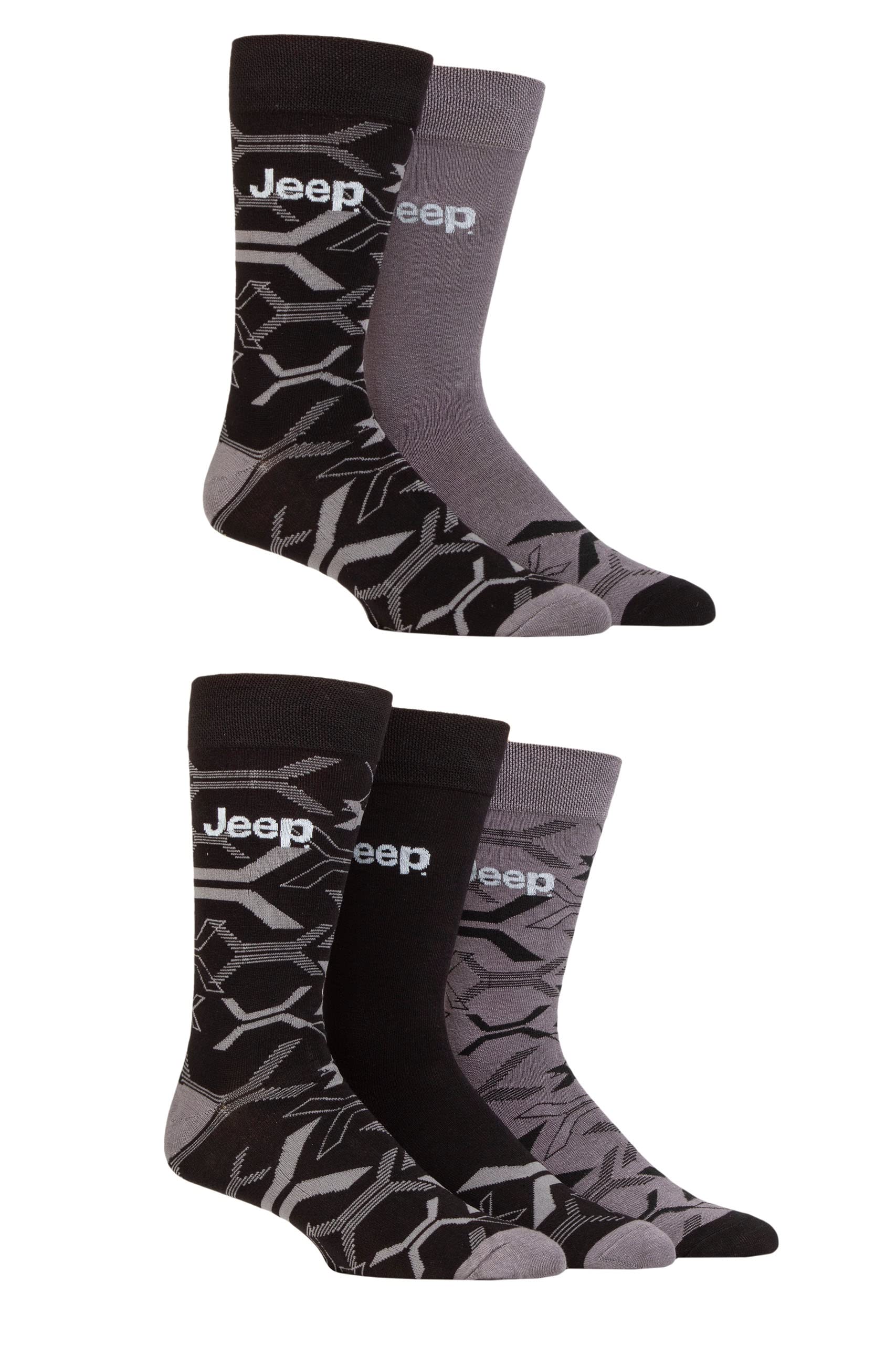 Jeep Men's Black/Charcoal Everyday Wear Leisure Patterned And Plain Eco-Friendly Soft Breathable Bamboo Blend Socks With Gentle Grip Tops Available In A Multipack Of 5 6-11