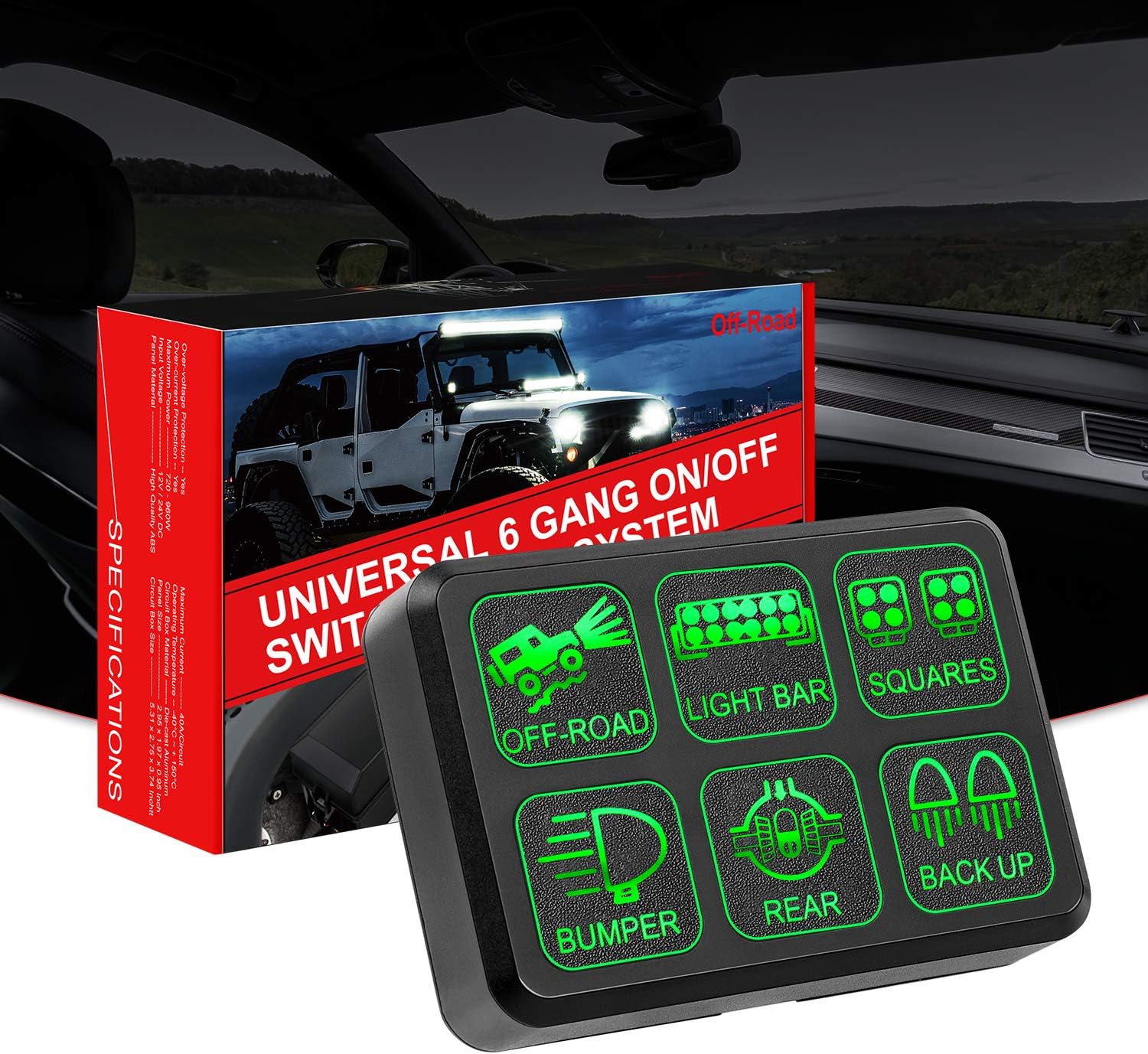 SWATOW 4x4 6 Gang Switch Panel, Universal On/Off LED Switch Panel Relay System Circuit Control Box Touch Switch Box for Car Truck Marine Boat ATV UTV