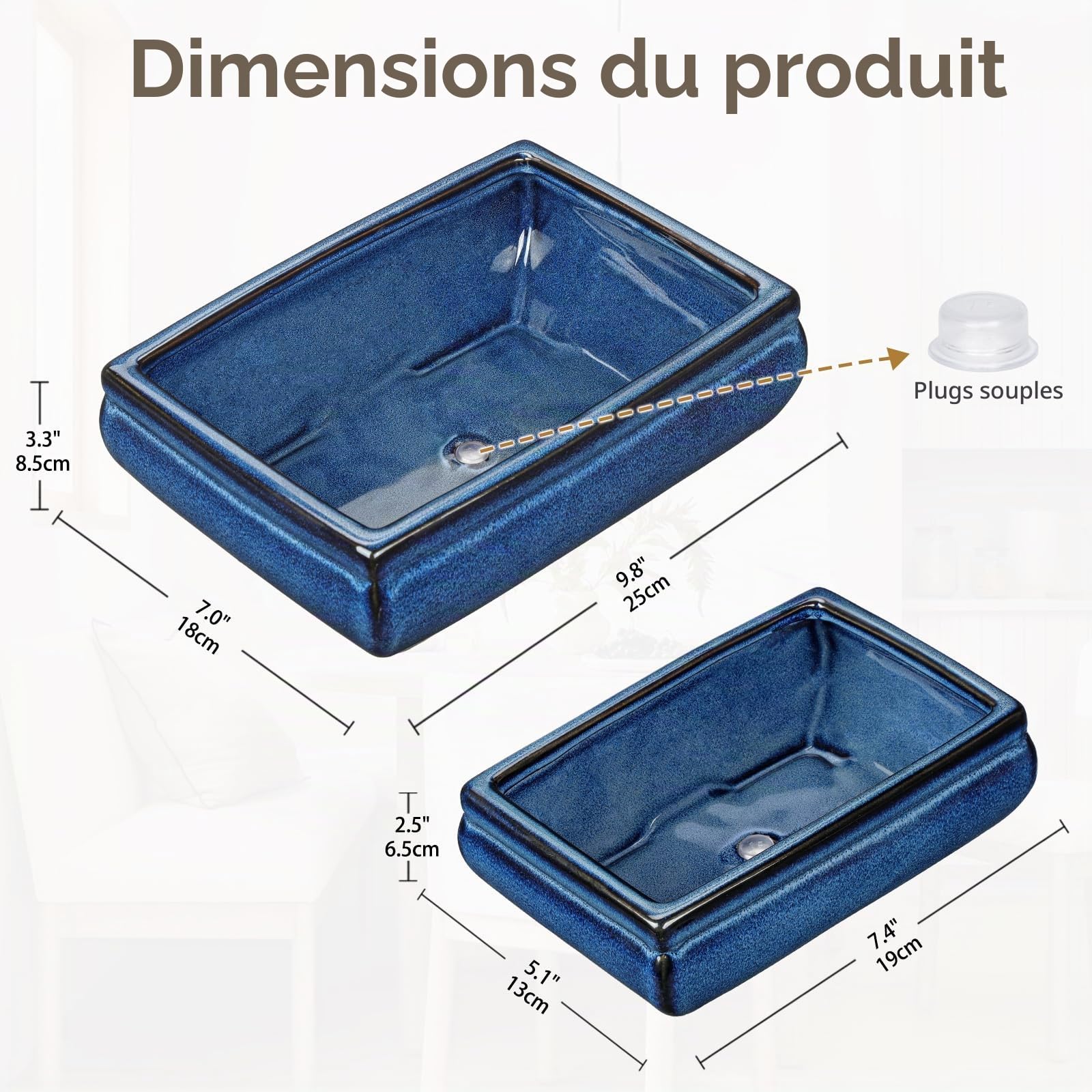 Oairse Lot de 2 pots à bonsaï peu profonds pour bonsaï vivants, pot de fleurs en céramique de 25,5 cm pour plantes grasses d'intérieur avec trou de drainage, cactus extérieur, pot de fleurs en