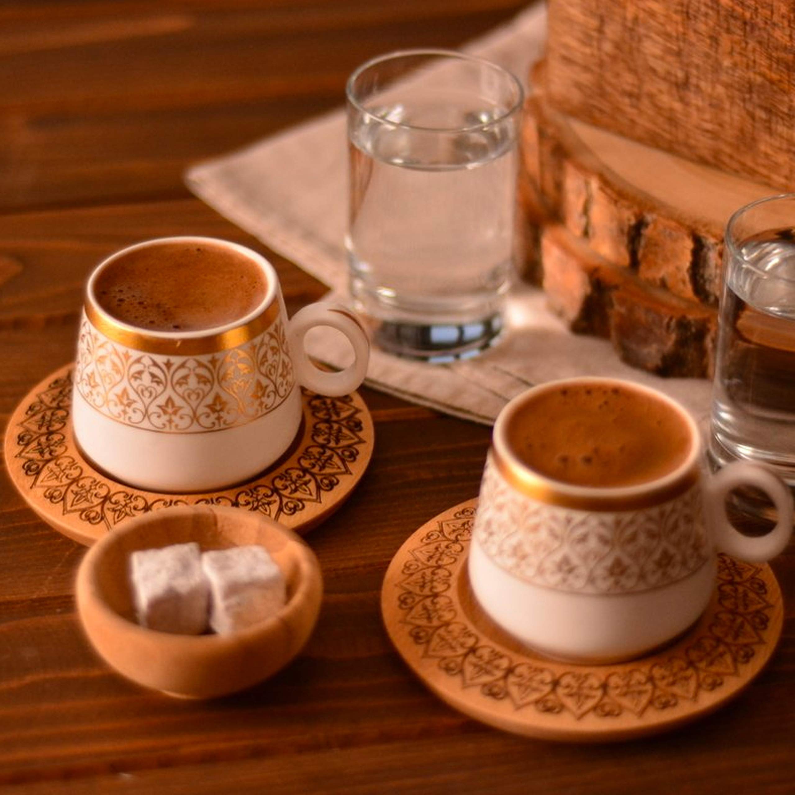 Buy Turkish Coffee Cup 2 Cups 2 Saucers Porcelain & Bamboo Ottoman Turkish Arabic Greek