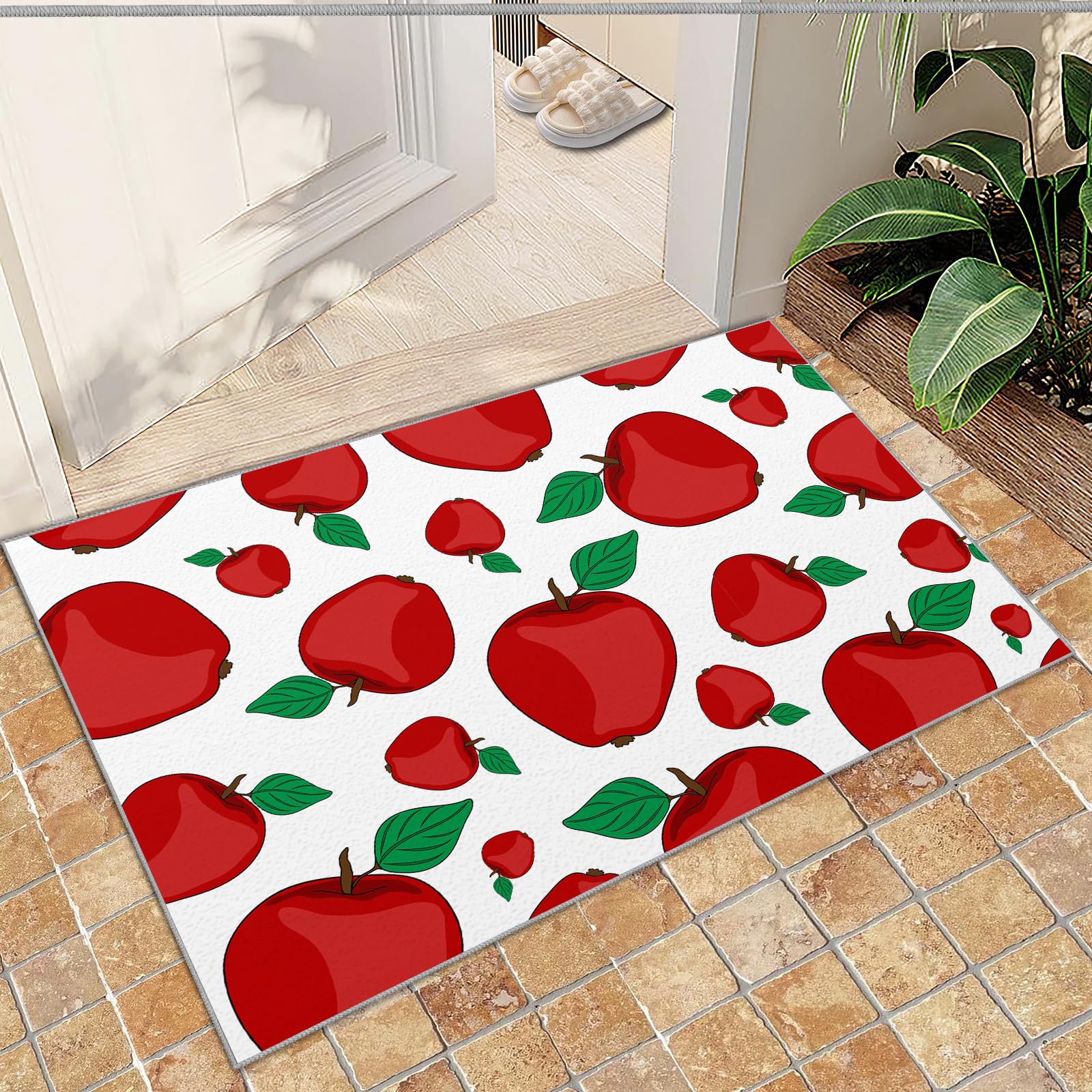 QDJKBL Entrance Rug 50 X 80 Cm Red Fresh Apple Fruit, Modern Cute Simple Children'S Carpet Doormats, Floor Mats Non-Shedding for Front Back Door