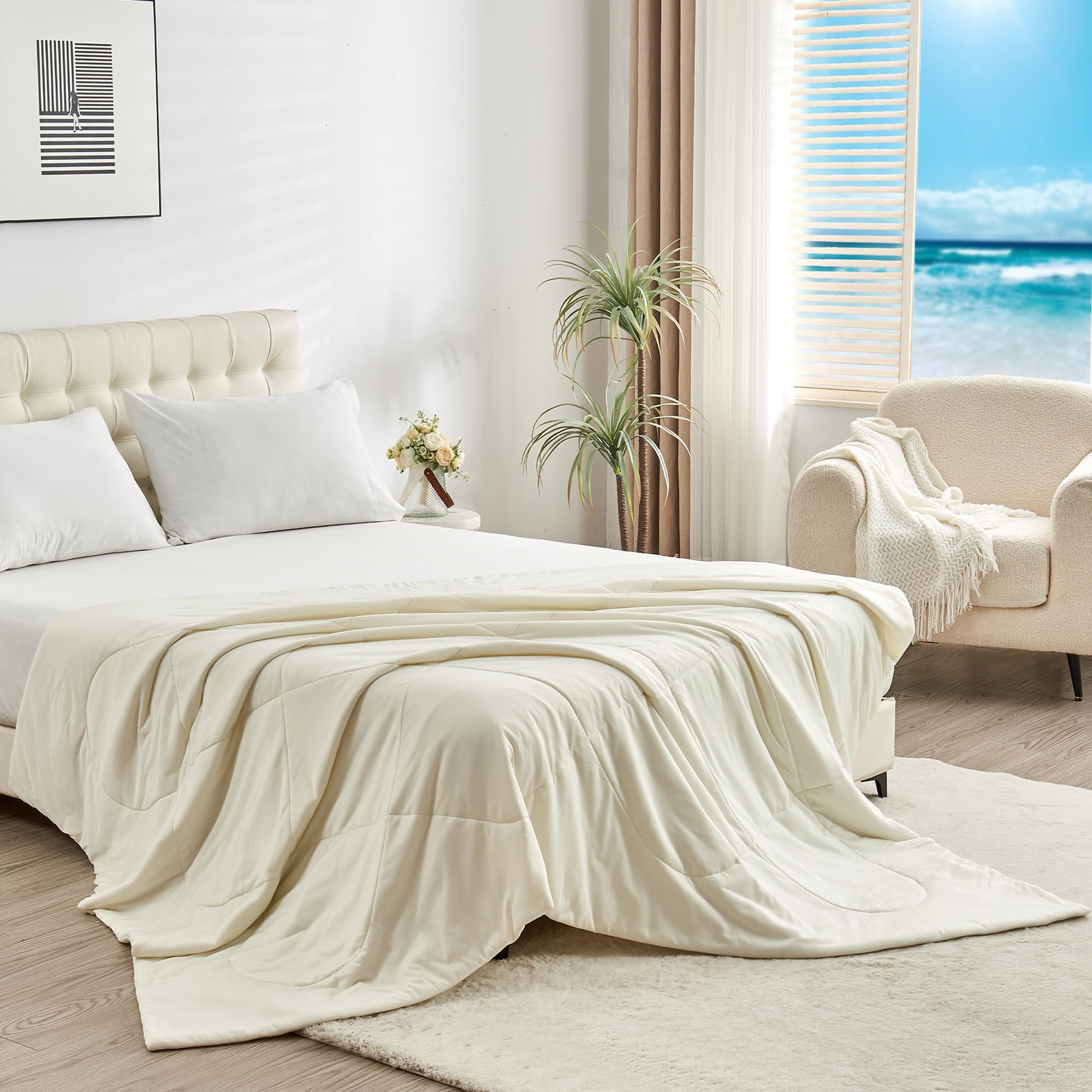 UNIKOME Coperta Rinfrescante 220x240cm, Coperta Estiva Double-face Per L'estate, Piumino Rinfrescante Leggero Per Le Persone, Per Dormire Coperta Rinfrescante Lavabile, Oeko-Tex (bianco Latte)