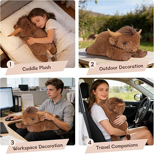 Miniatura 5 de Animales de peluche con peso de vaca de las tierras altas, 4.2 libras de peluche de vaca de las tierras altas con peso para niños y adultos,