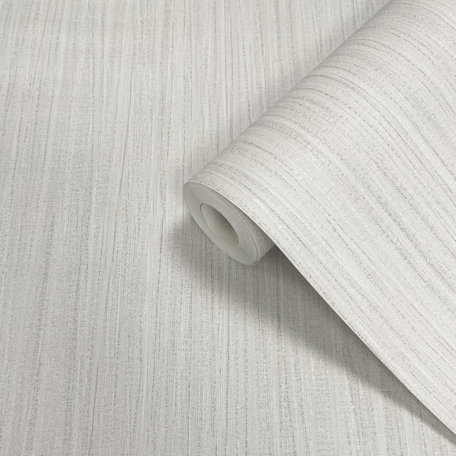 SOPHIE LAURENCE Plain Grey White Wallpaper Textured White Metallic Shimmer Stripe Living Room