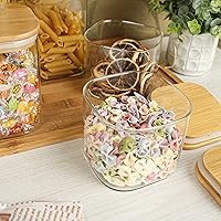 Vista 5 de Recipientes de almacenamiento de alimentos con tapas herméticas de bambú, juego de 6, recipiente de vidrio transparente con tapa de sellado