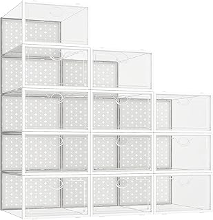 Pinkpum 12 Pack Shoe Storage Boxes, Shoe Organizer for Closet Clear, Shoe Boxes Clear Plastic Stackable, Foldable Sneaker ...